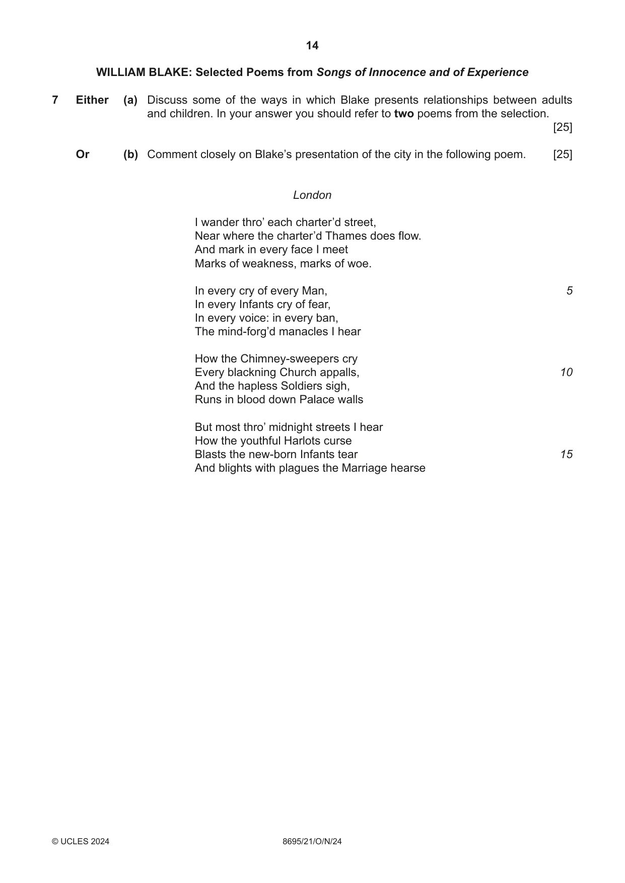Cambridge A Level English - Language and Literature (AS Level only, from 2016) 8695 2024 Oct/Nov Paper 2 · Variant 1 question paper, page 14 of 24