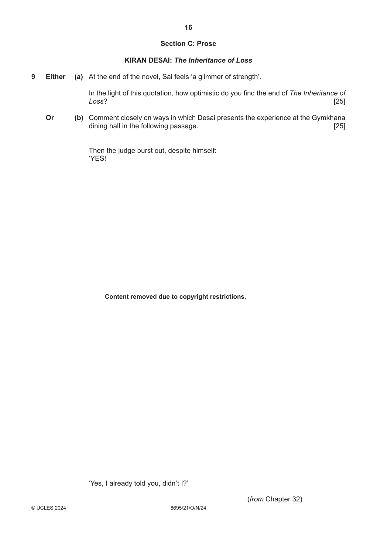 Cambridge A Level English - Language and Literature (AS Level only, from 2016) 8695 2024 Oct/Nov Paper 2 · Variant 1 question paper, page 16 of 24