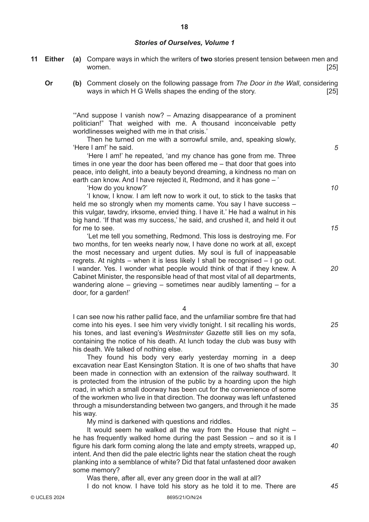 Cambridge A Level English - Language and Literature (AS Level only, from 2016) 8695 2024 Oct/Nov Paper 2 · Variant 1 question paper, page 18 of 24