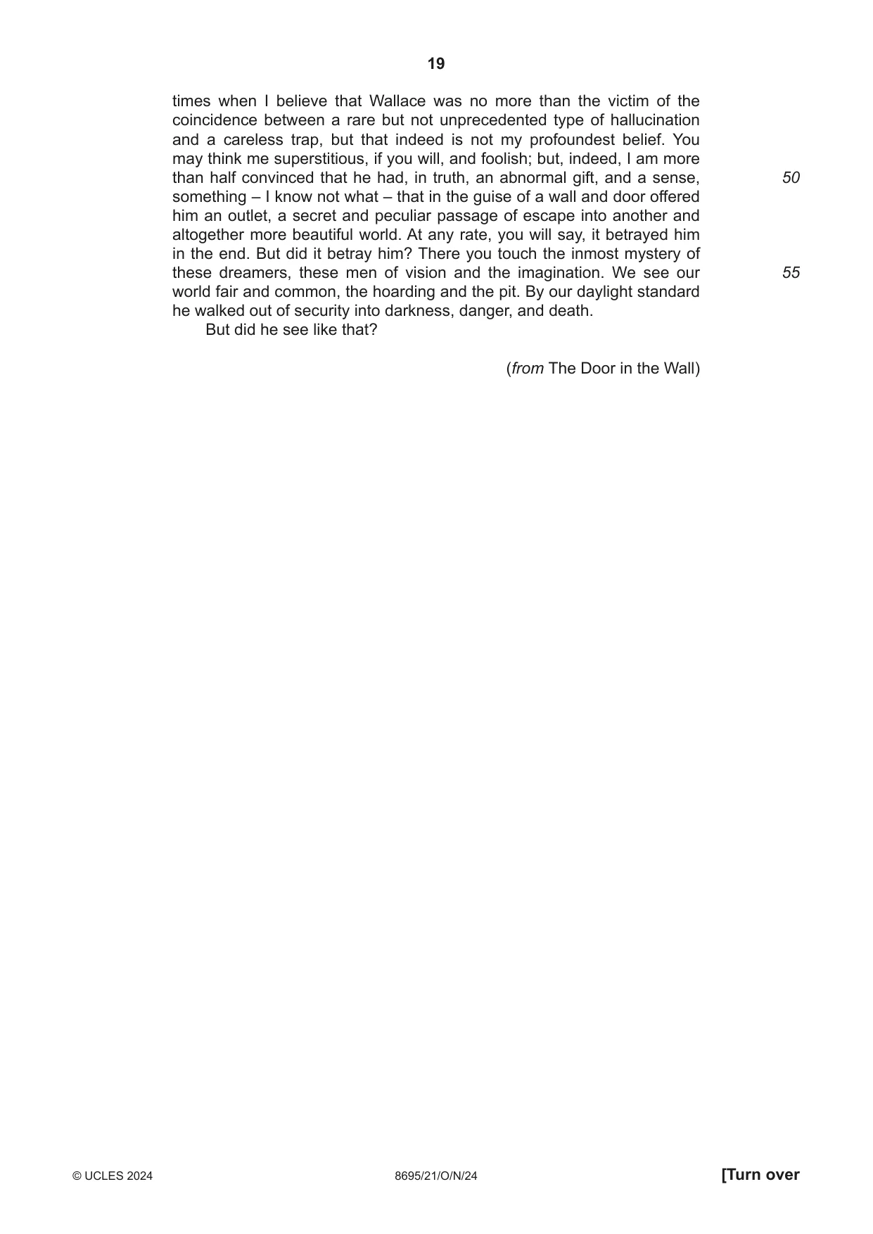Cambridge A Level English - Language and Literature (AS Level only, from 2016) 8695 2024 Oct/Nov Paper 2 · Variant 1 question paper, page 19 of 24
