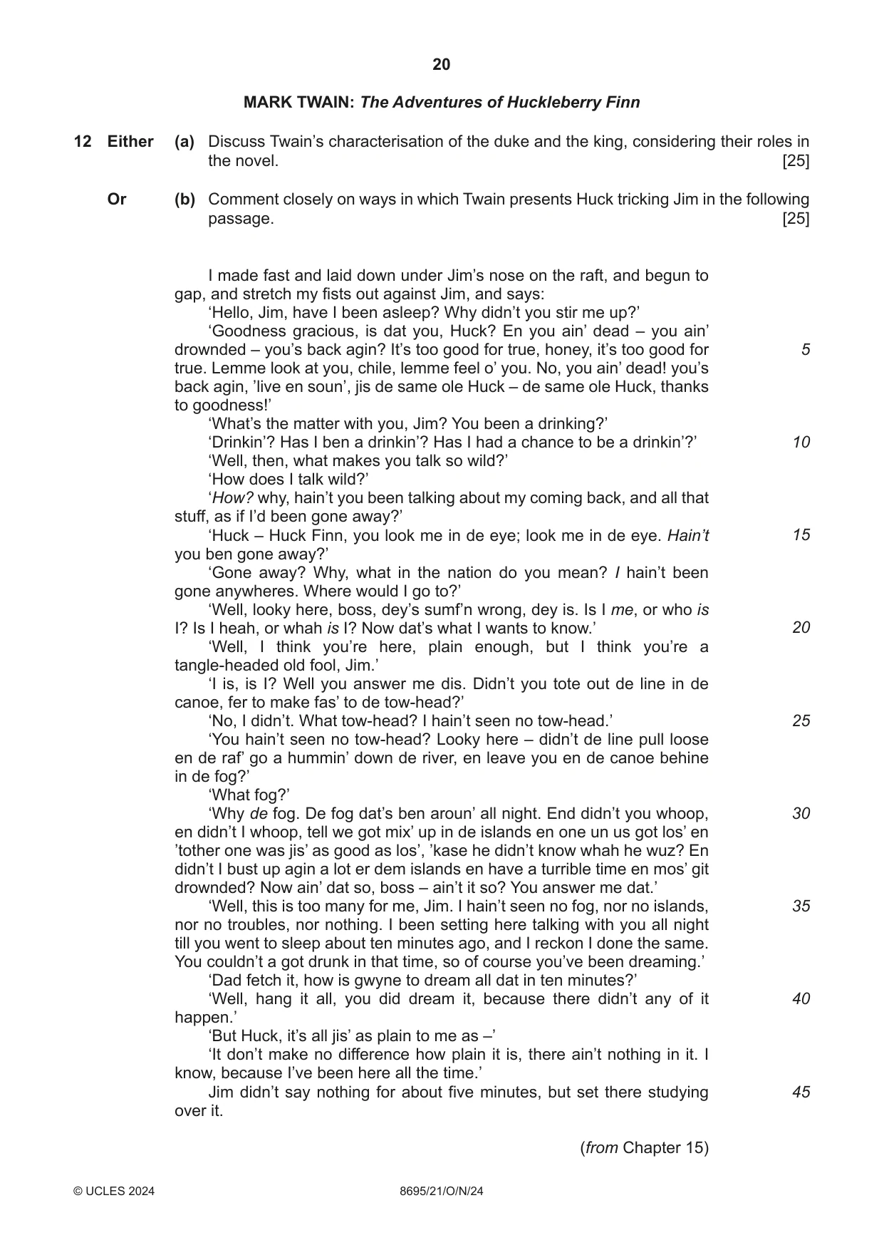 Cambridge A Level English - Language and Literature (AS Level only, from 2016) 8695 2024 Oct/Nov Paper 2 · Variant 1 question paper, page 20 of 24