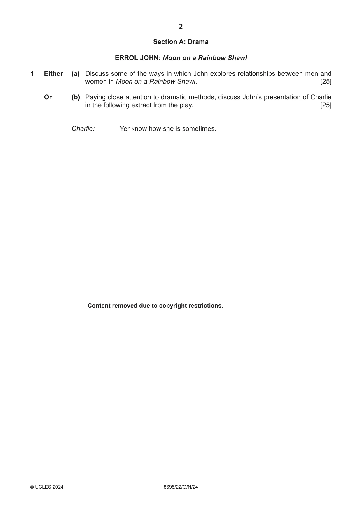 Cambridge A Level English - Language and Literature (AS Level only, from 2016) 8695 2024 Oct/Nov Paper 2 · Variant 2 question paper, page 2 of 24