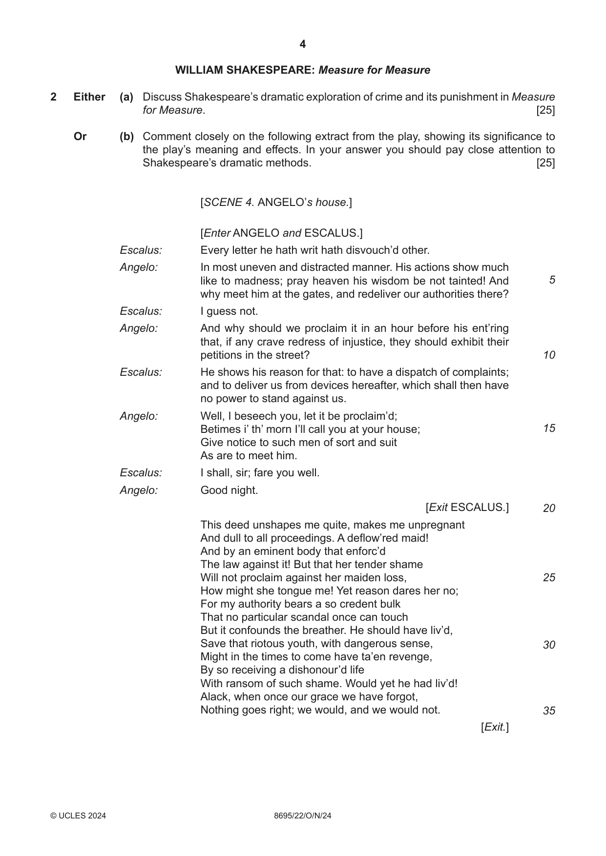 Cambridge A Level English - Language and Literature (AS Level only, from 2016) 8695 2024 Oct/Nov Paper 2 · Variant 2 question paper, page 4 of 24