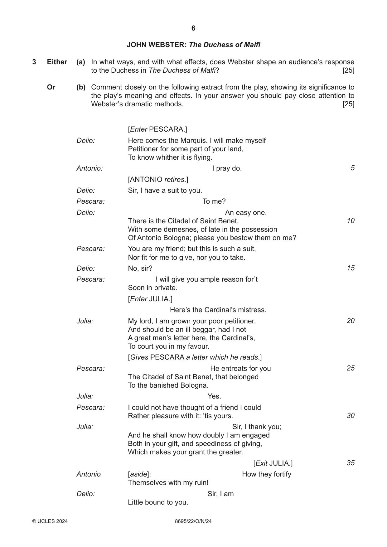 Cambridge A Level English - Language and Literature (AS Level only, from 2016) 8695 2024 Oct/Nov Paper 2 · Variant 2 question paper, page 6 of 24