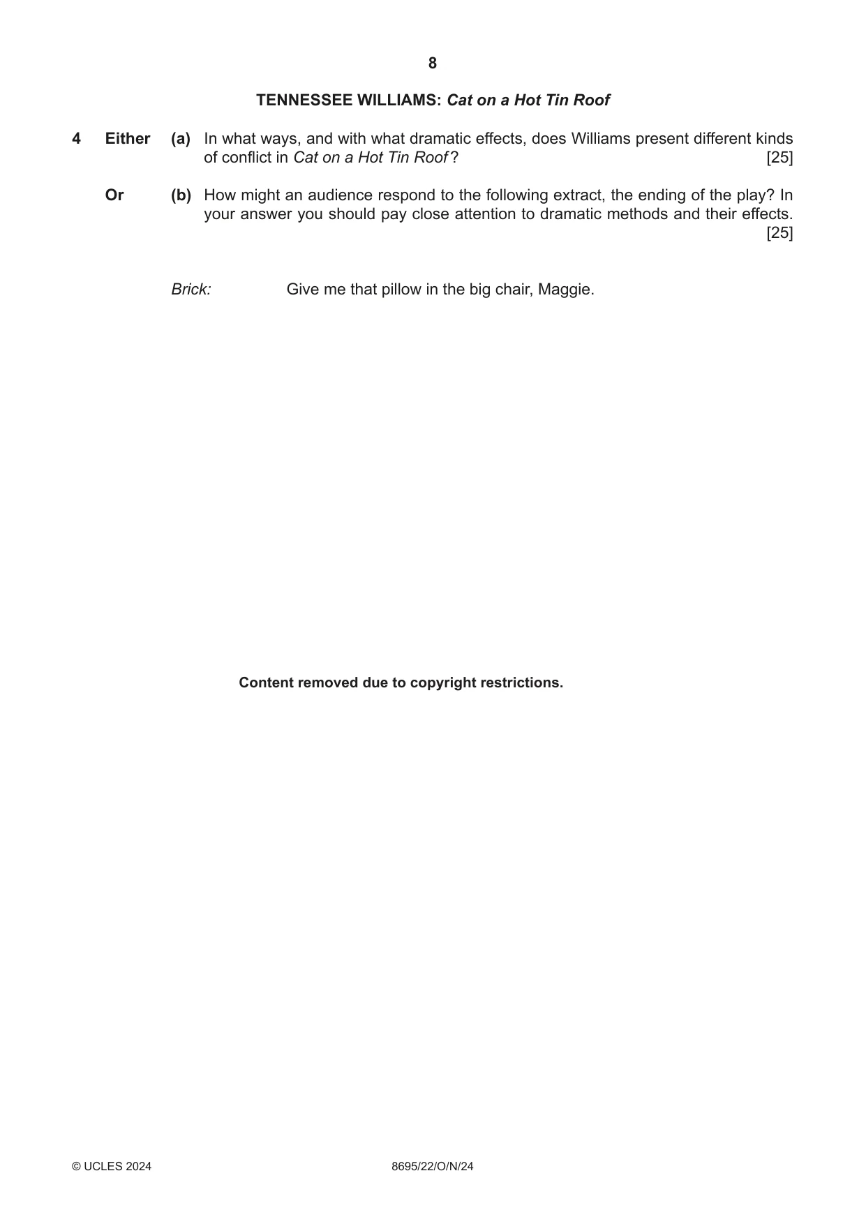 Cambridge A Level English - Language and Literature (AS Level only, from 2016) 8695 2024 Oct/Nov Paper 2 · Variant 2 question paper, page 8 of 24