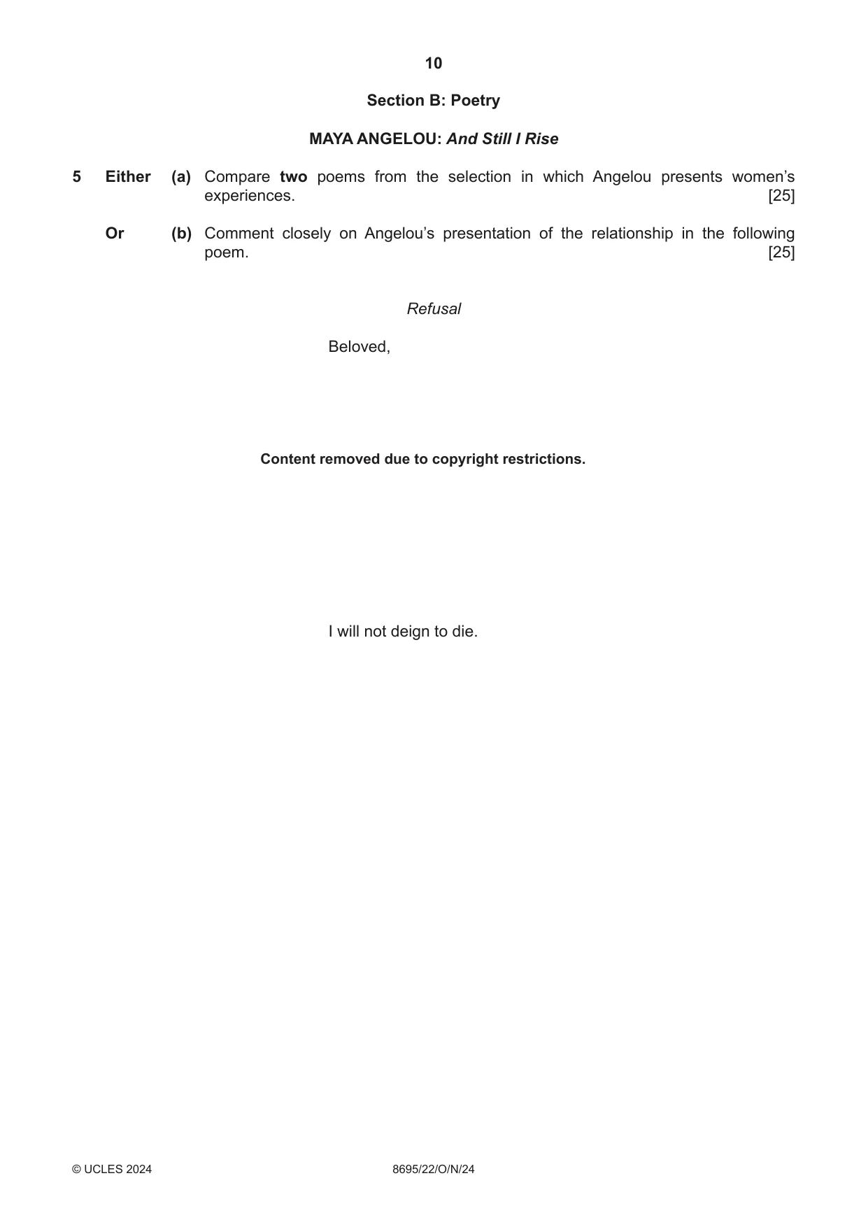 Cambridge A Level English - Language and Literature (AS Level only, from 2016) 8695 2024 Oct/Nov Paper 2 · Variant 2 question paper, page 10 of 24
