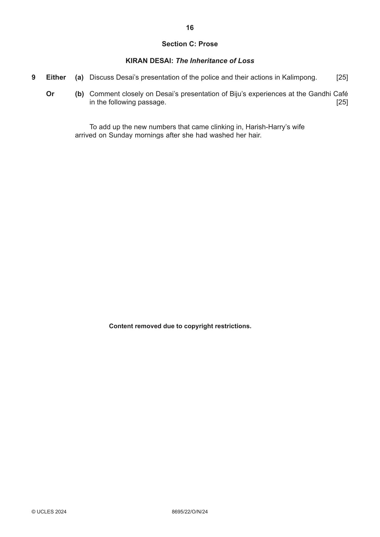 Cambridge A Level English - Language and Literature (AS Level only, from 2016) 8695 2024 Oct/Nov Paper 2 · Variant 2 question paper, page 16 of 24