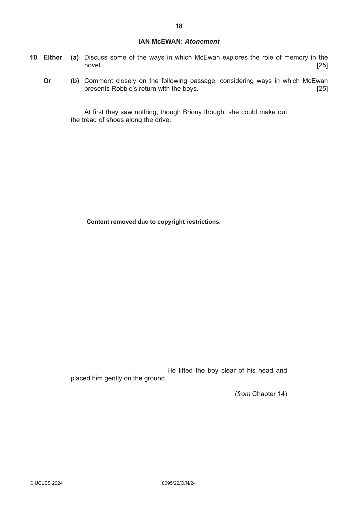 Cambridge A Level English - Language and Literature (AS Level only, from 2016) 8695 2024 Oct/Nov Paper 2 · Variant 2 question paper, page 18 of 24