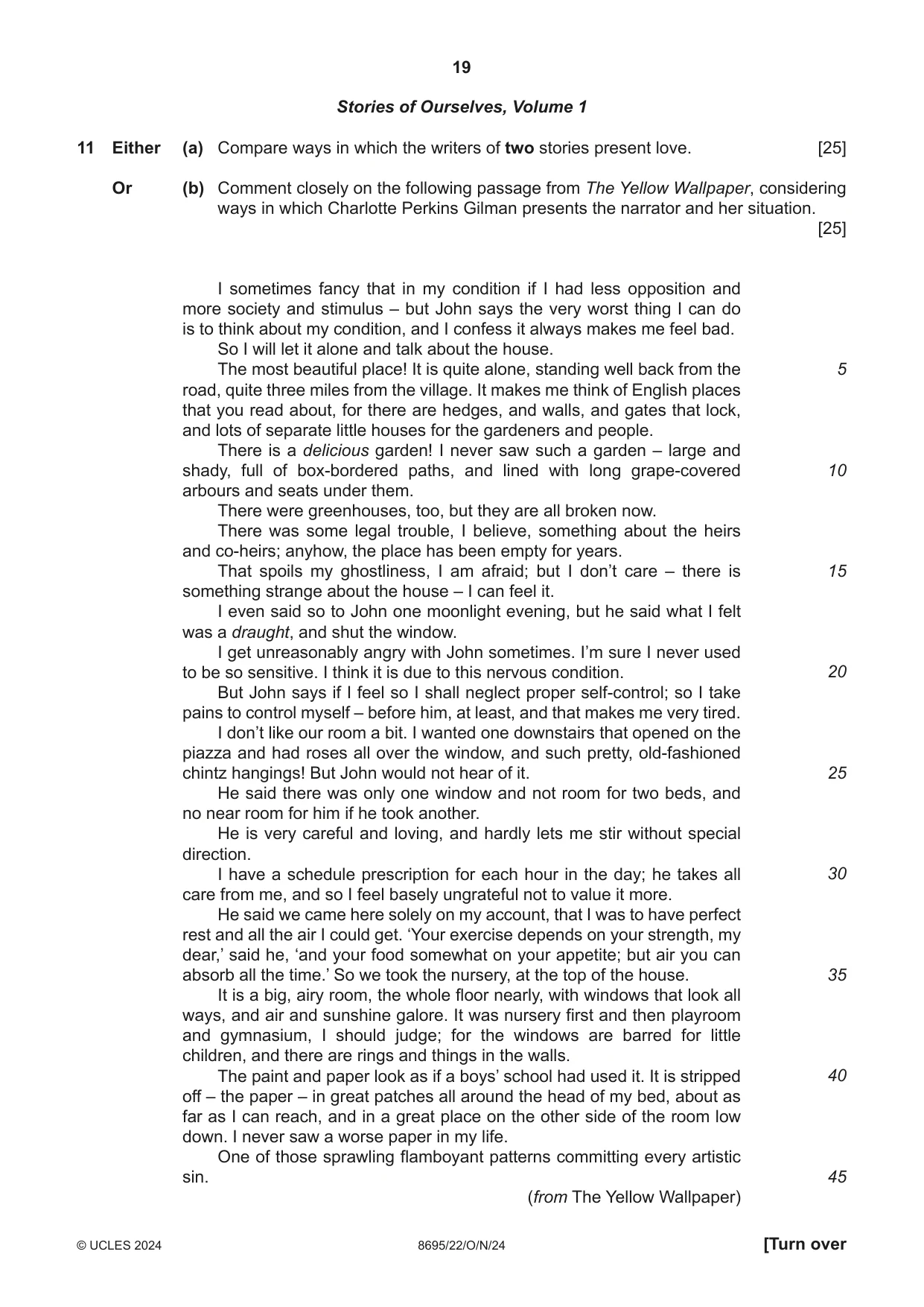 Cambridge A Level English - Language and Literature (AS Level only, from 2016) 8695 2024 Oct/Nov Paper 2 · Variant 2 question paper, page 19 of 24
