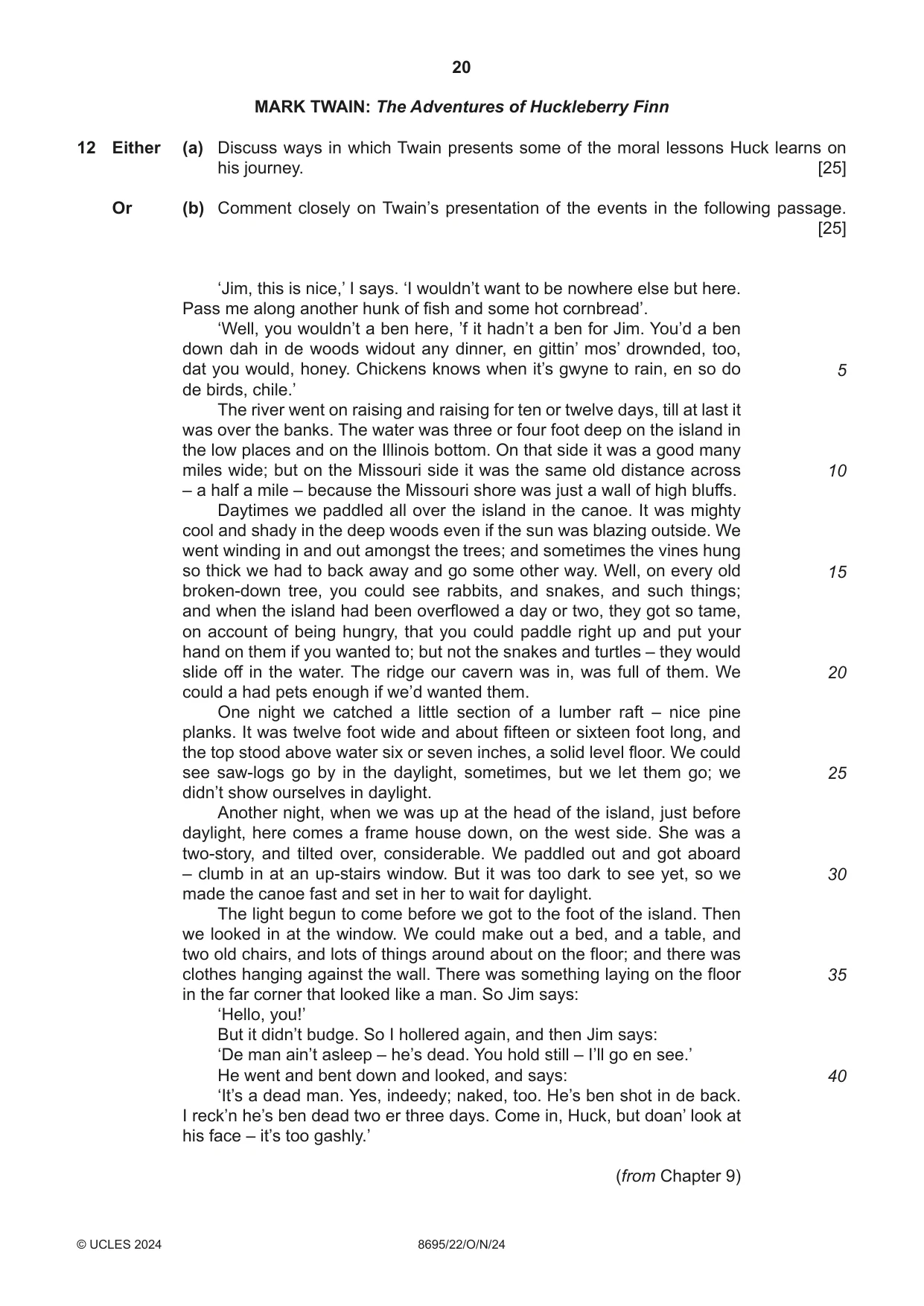 Cambridge A Level English - Language and Literature (AS Level only, from 2016) 8695 2024 Oct/Nov Paper 2 · Variant 2 question paper, page 20 of 24