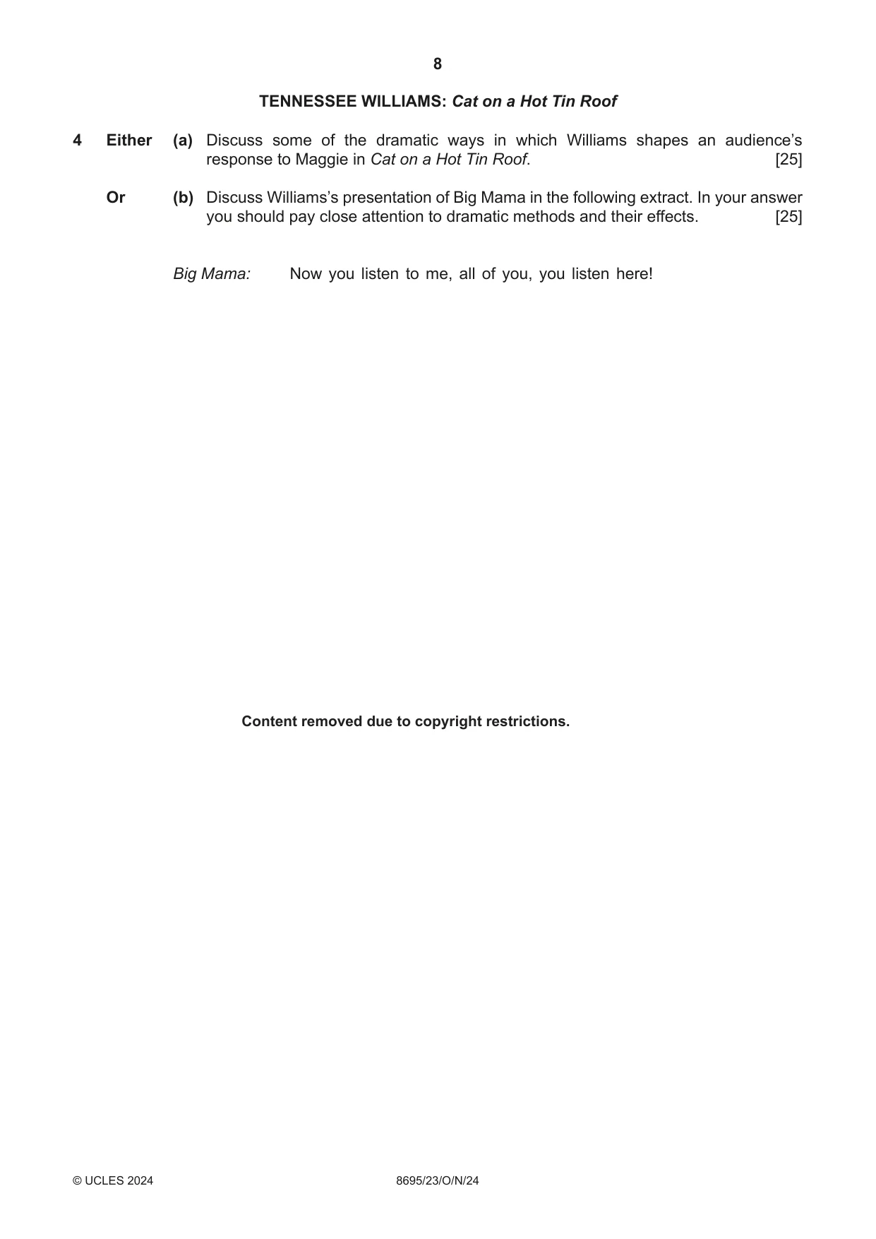 Cambridge A Level English - Language and Literature (AS Level only, from 2016) 8695 2024 Oct/Nov Paper 2 · Variant 3 question paper, page 8 of 24