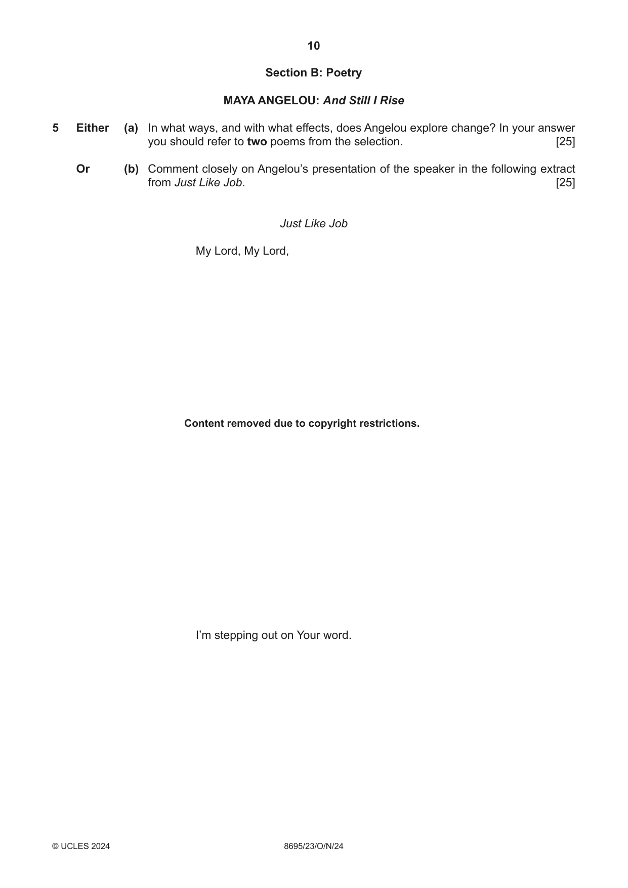 Cambridge A Level English - Language and Literature (AS Level only, from 2016) 8695 2024 Oct/Nov Paper 2 · Variant 3 question paper, page 10 of 24