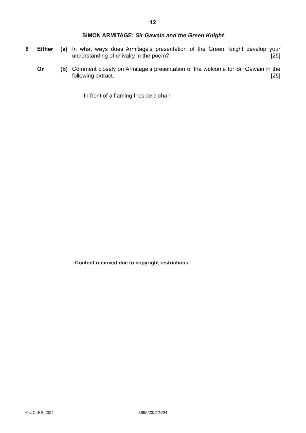 Cambridge A Level English - Language and Literature (AS Level only, from 2016) 8695 2024 Oct/Nov Paper 2 · Variant 3 question paper, page 12 of 24