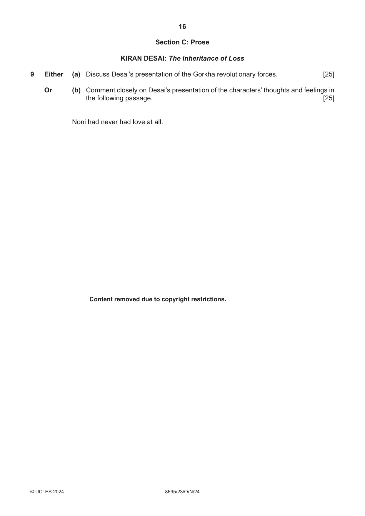 Cambridge A Level English - Language and Literature (AS Level only, from 2016) 8695 2024 Oct/Nov Paper 2 · Variant 3 question paper, page 16 of 24
