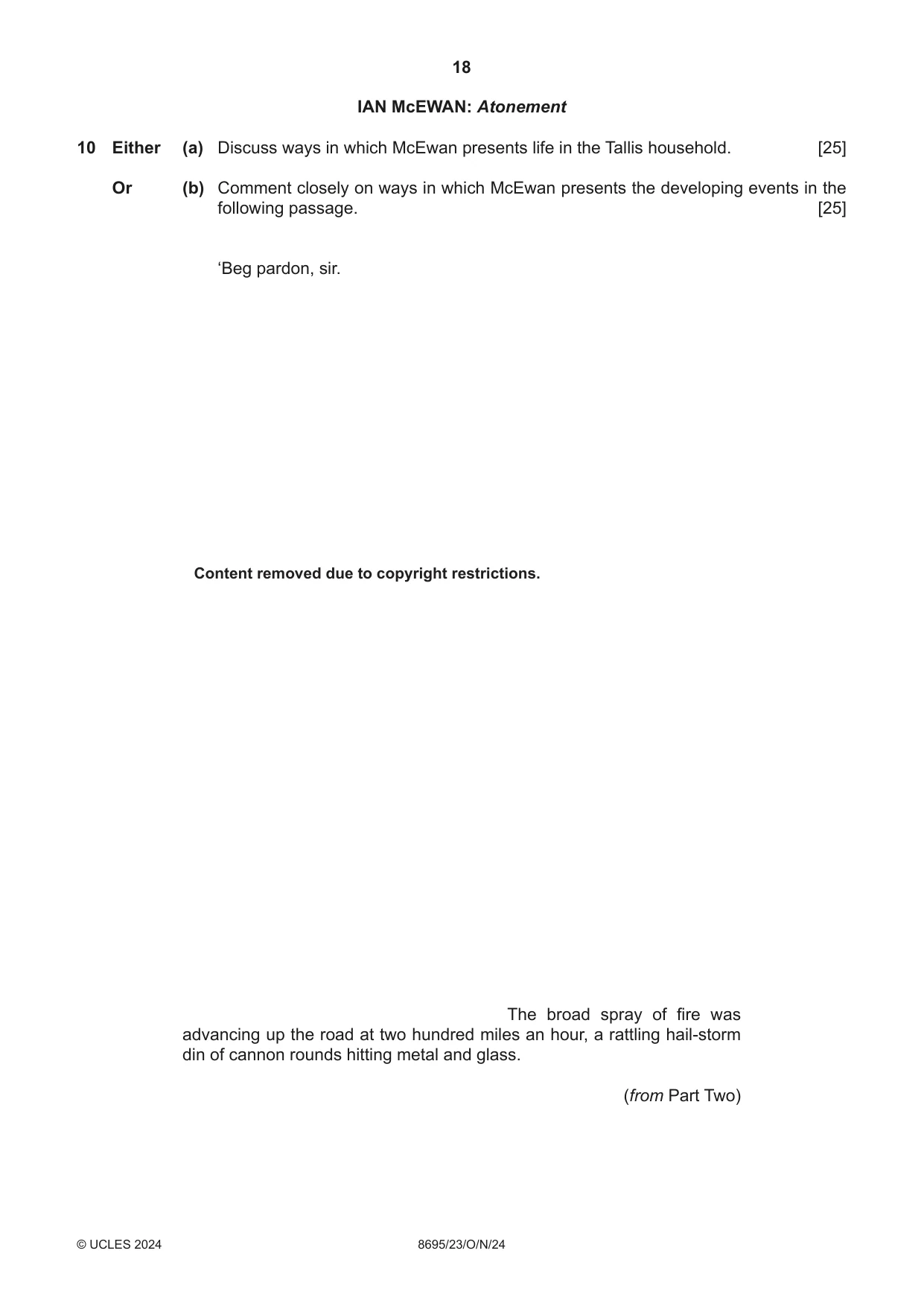 Cambridge A Level English - Language and Literature (AS Level only, from 2016) 8695 2024 Oct/Nov Paper 2 · Variant 3 question paper, page 18 of 24