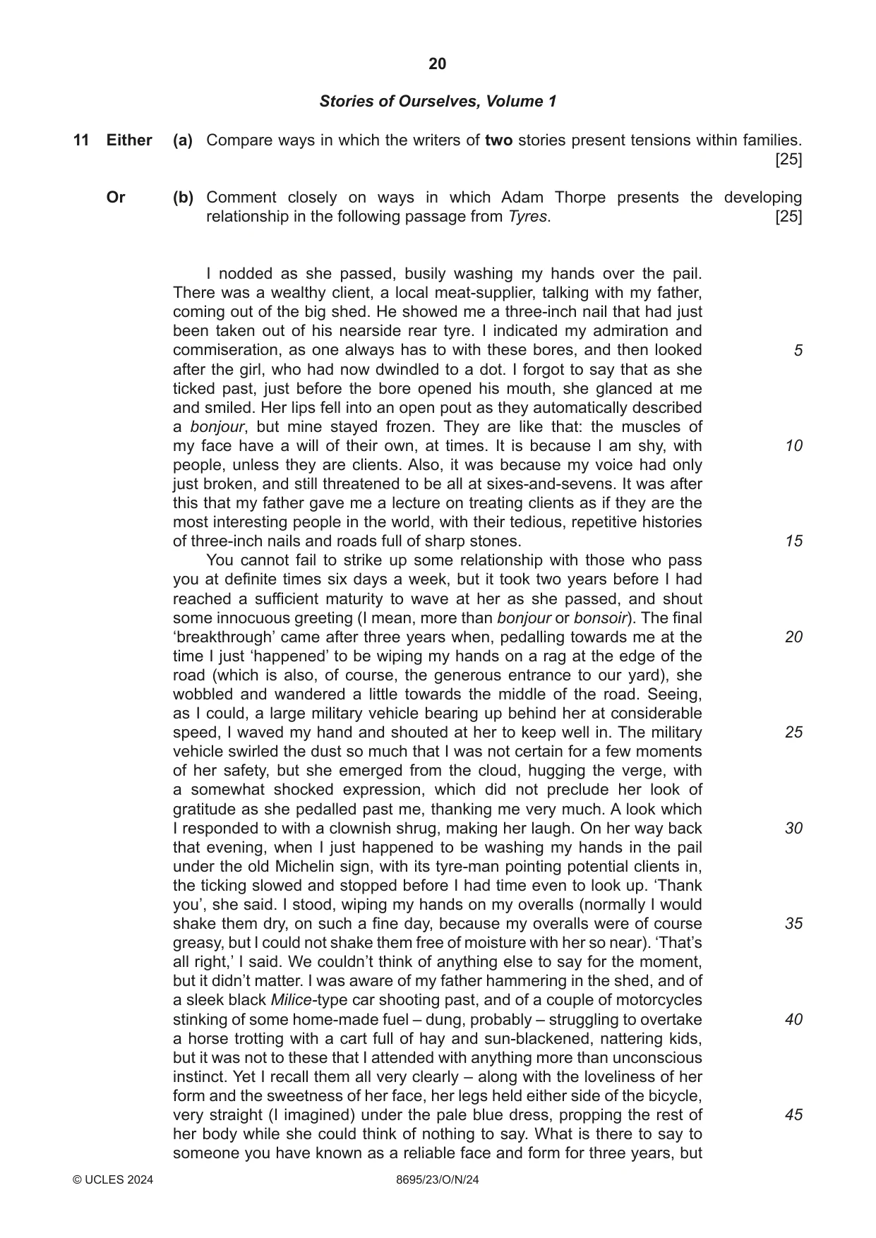 Cambridge A Level English - Language and Literature (AS Level only, from 2016) 8695 2024 Oct/Nov Paper 2 · Variant 3 question paper, page 20 of 24