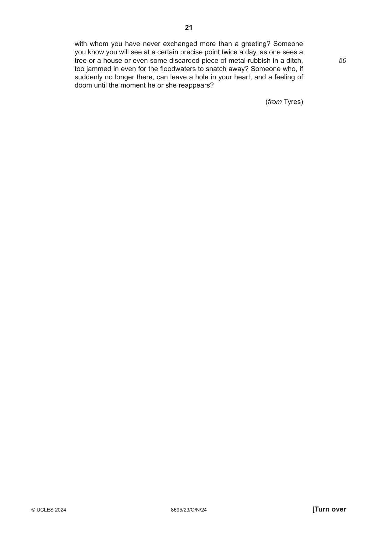 Cambridge A Level English - Language and Literature (AS Level only, from 2016) 8695 2024 Oct/Nov Paper 2 · Variant 3 question paper, page 21 of 24