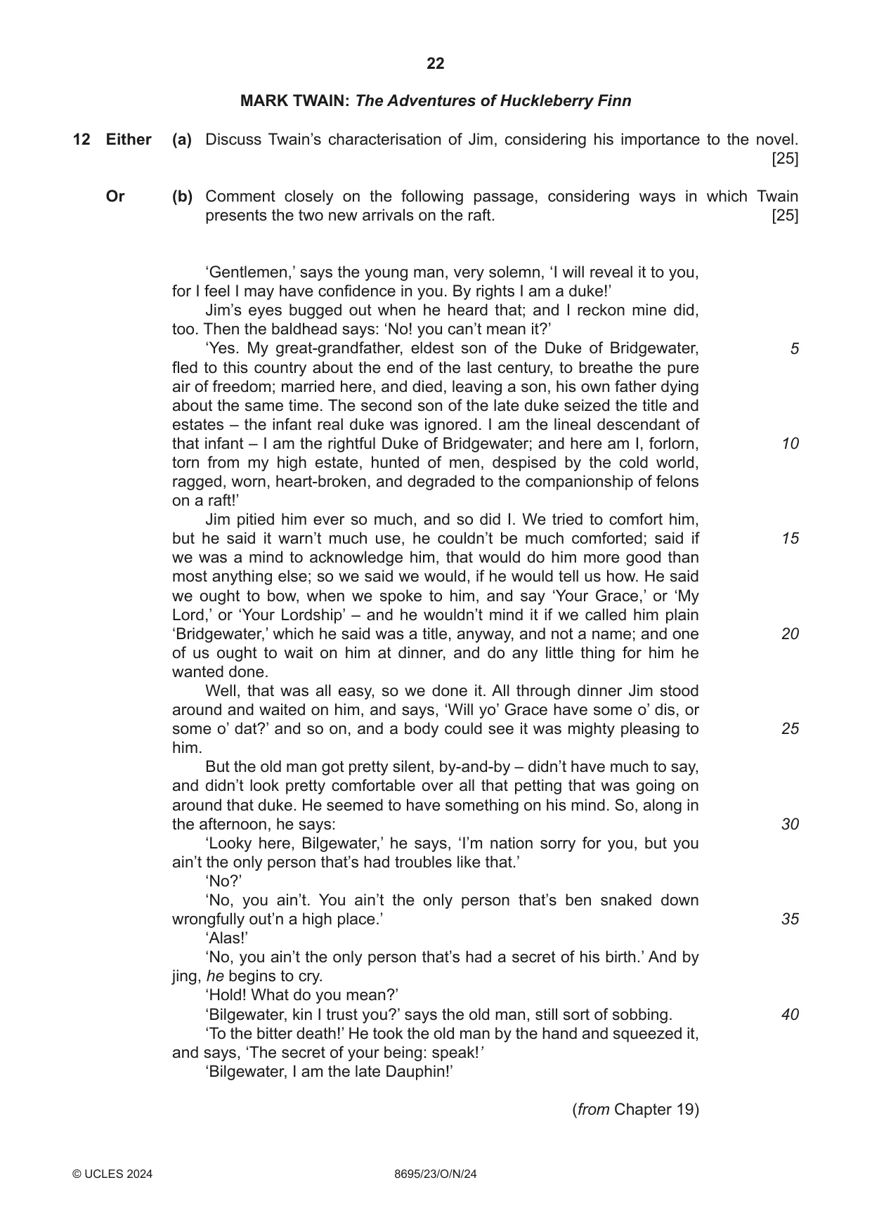 Cambridge A Level English - Language and Literature (AS Level only, from 2016) 8695 2024 Oct/Nov Paper 2 · Variant 3 question paper, page 22 of 24