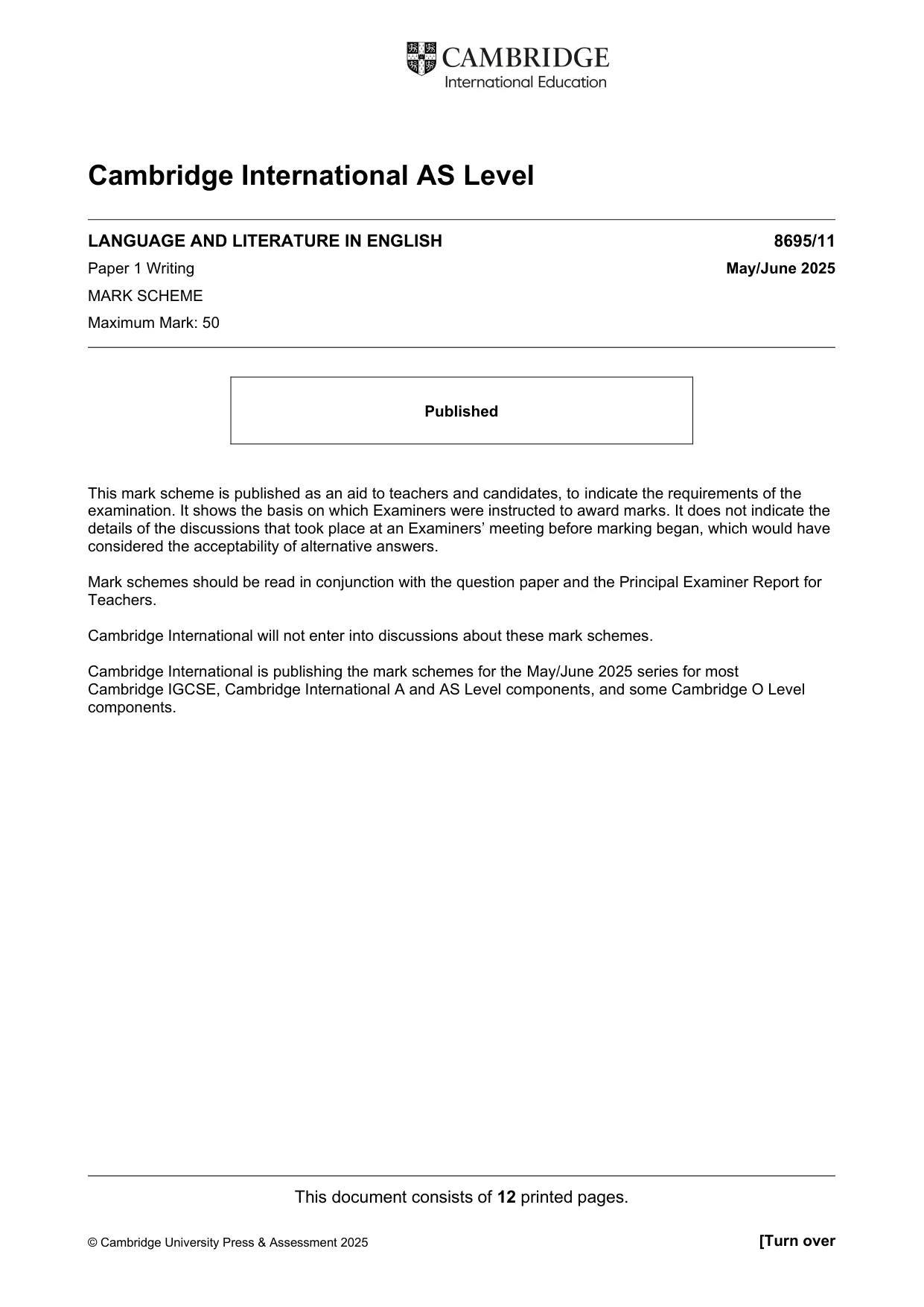 Mark scheme, page 1 of 12