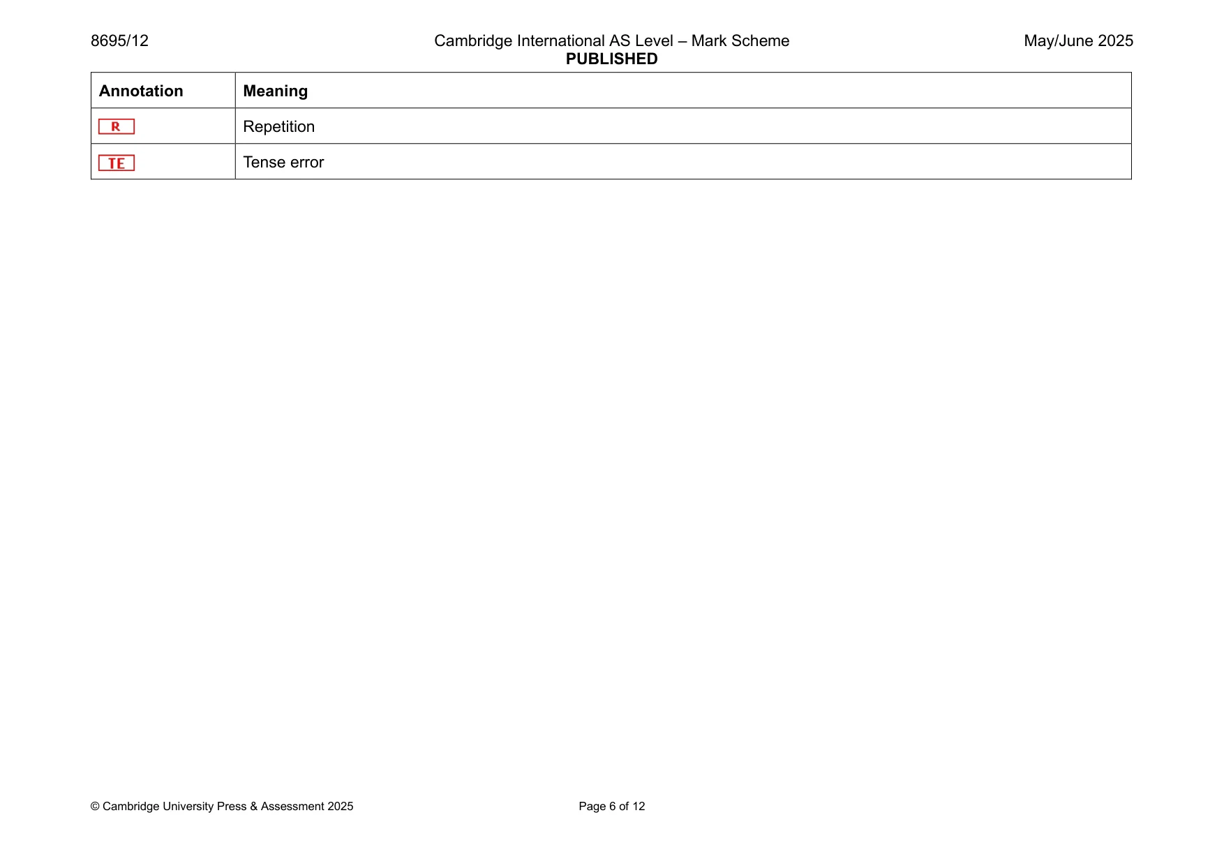 Mark scheme, page 6 of 12