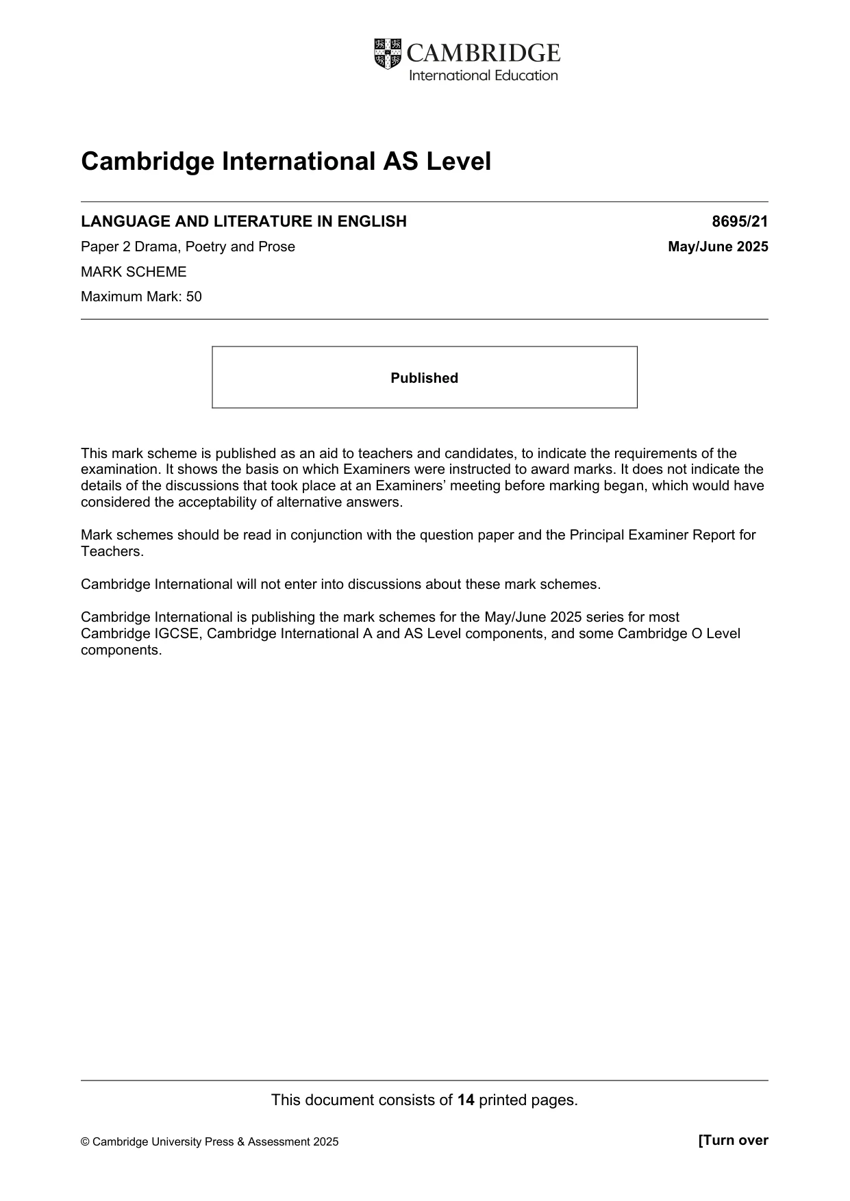 Mark scheme, page 1 of 14