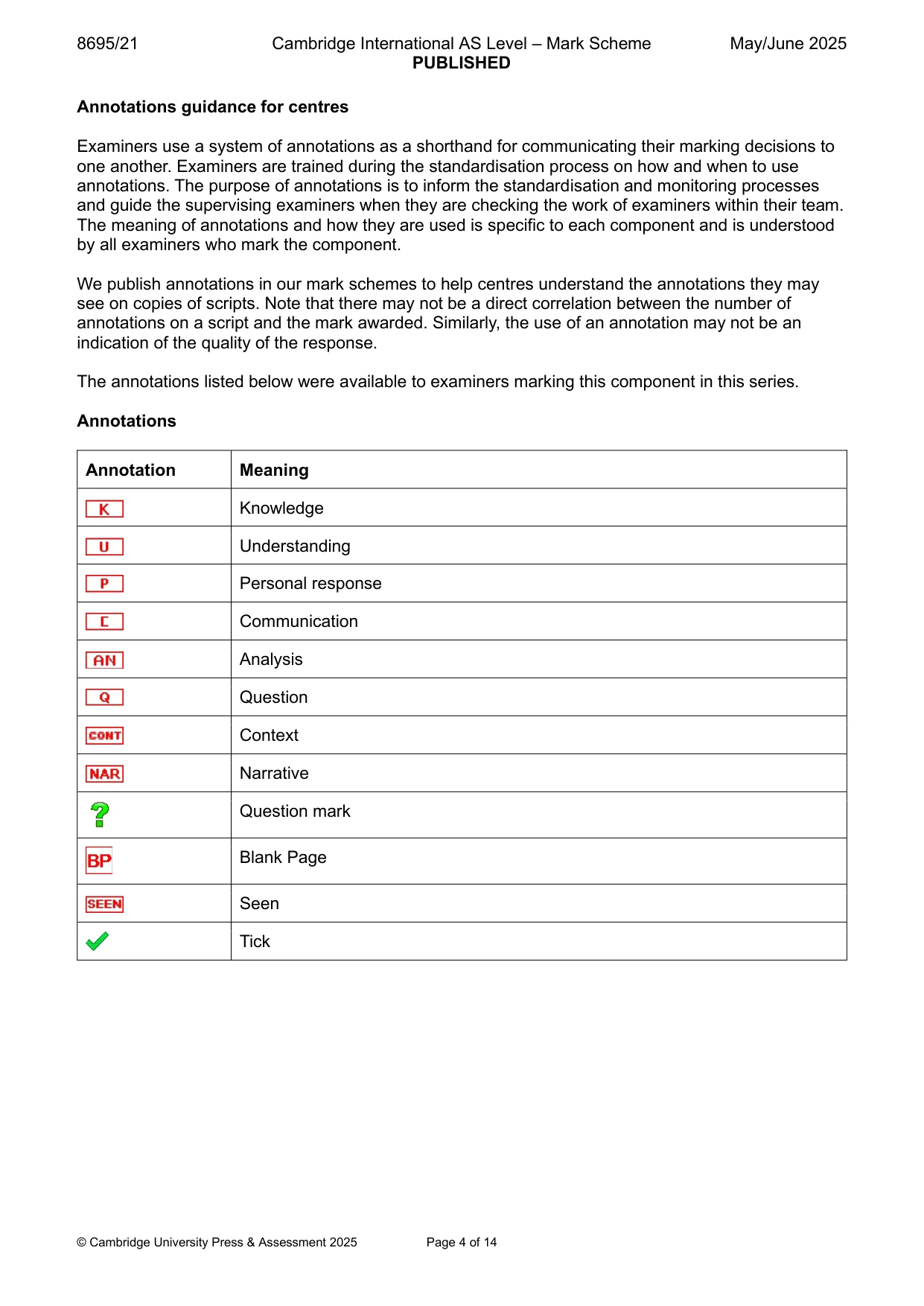 Mark scheme, page 4 of 14