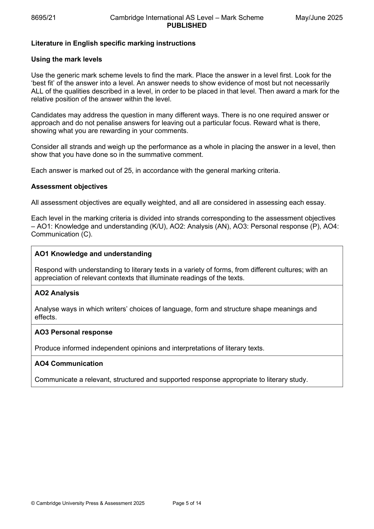 Mark scheme, page 5 of 14