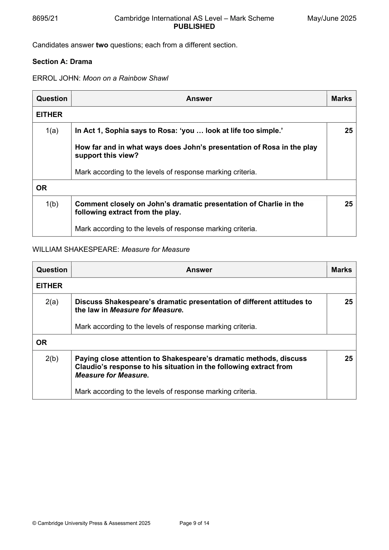 Mark scheme, page 9 of 14