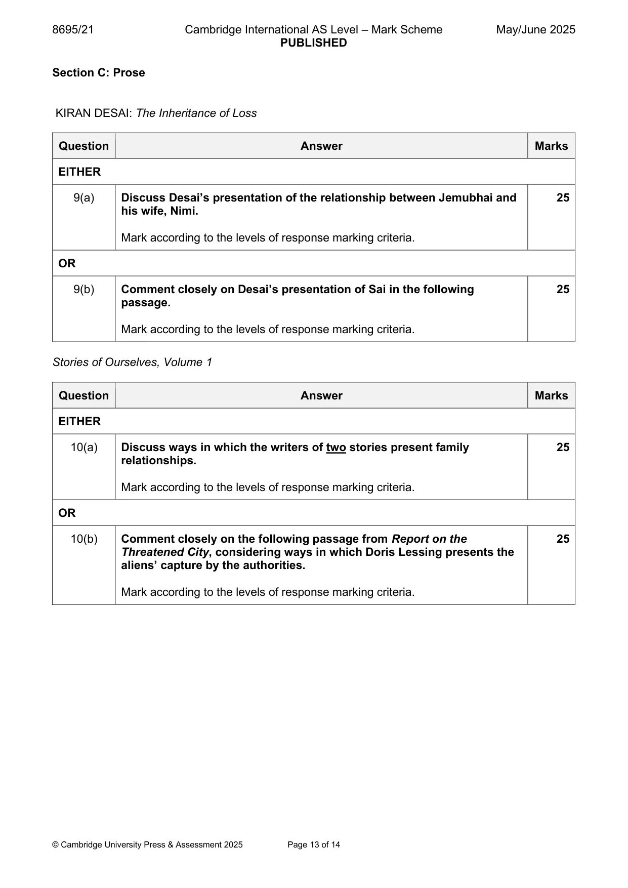 Mark scheme, page 13 of 14