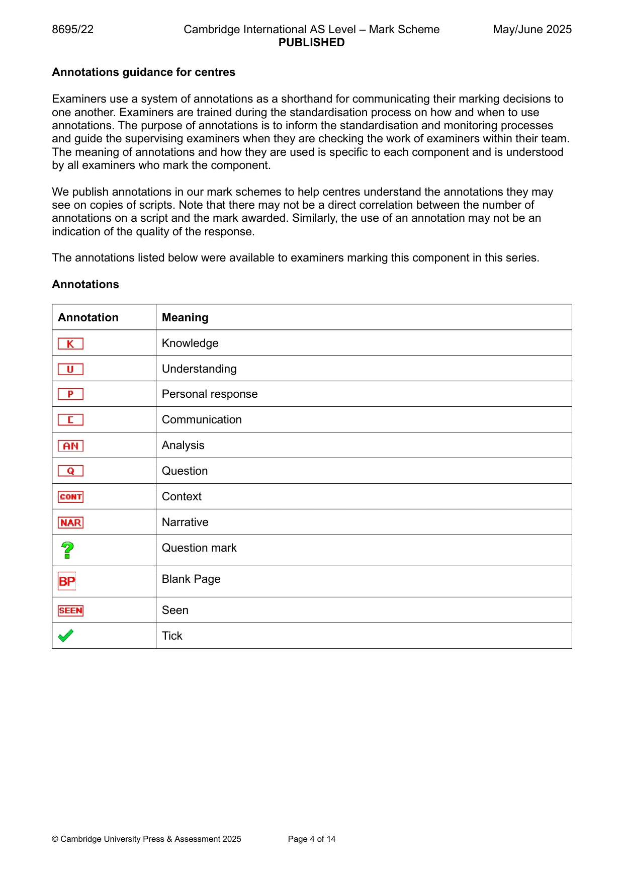 Mark scheme, page 4 of 14