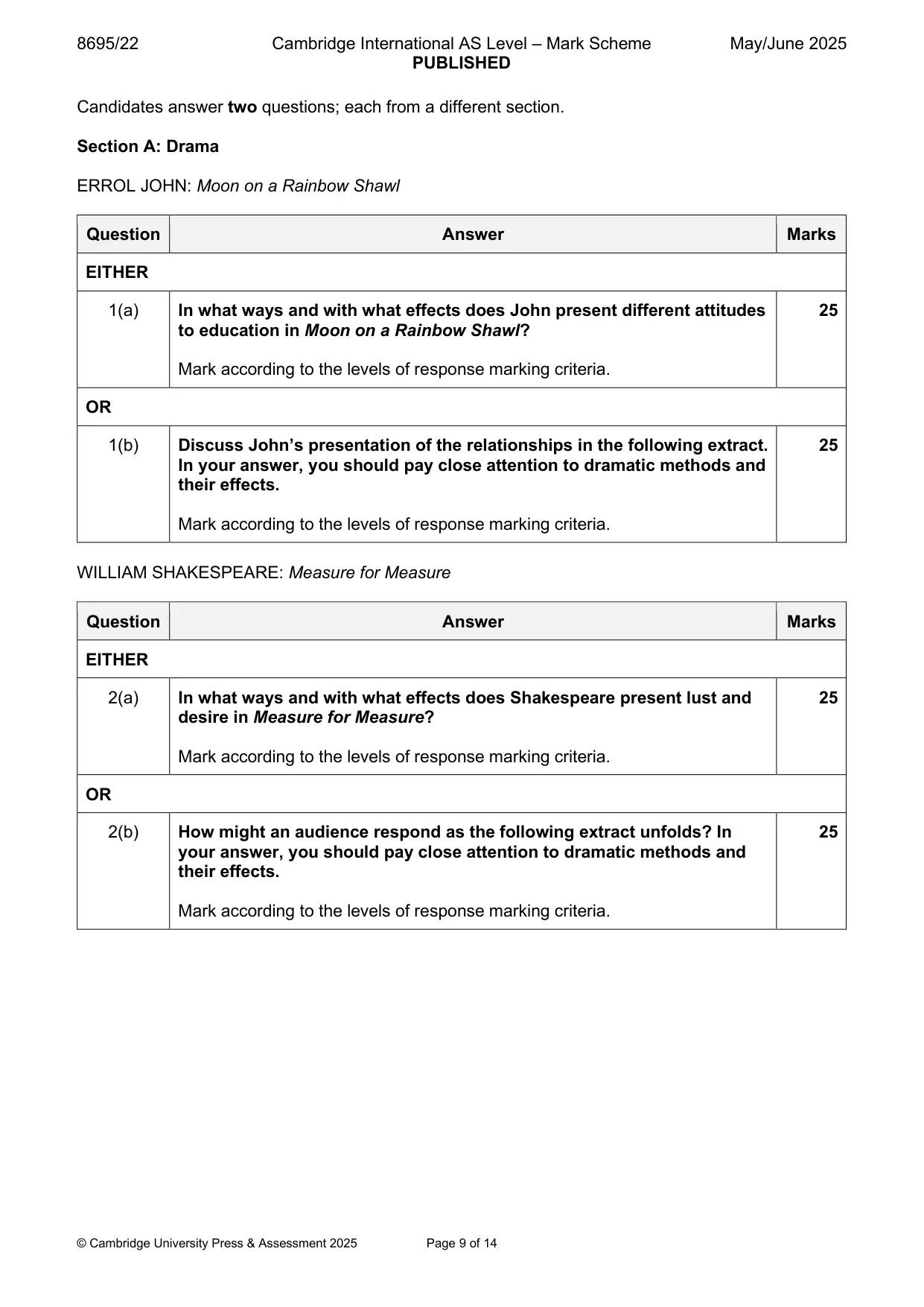 Mark scheme, page 9 of 14