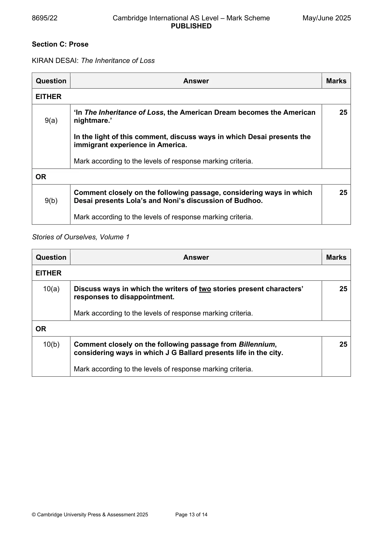 Mark scheme, page 13 of 14