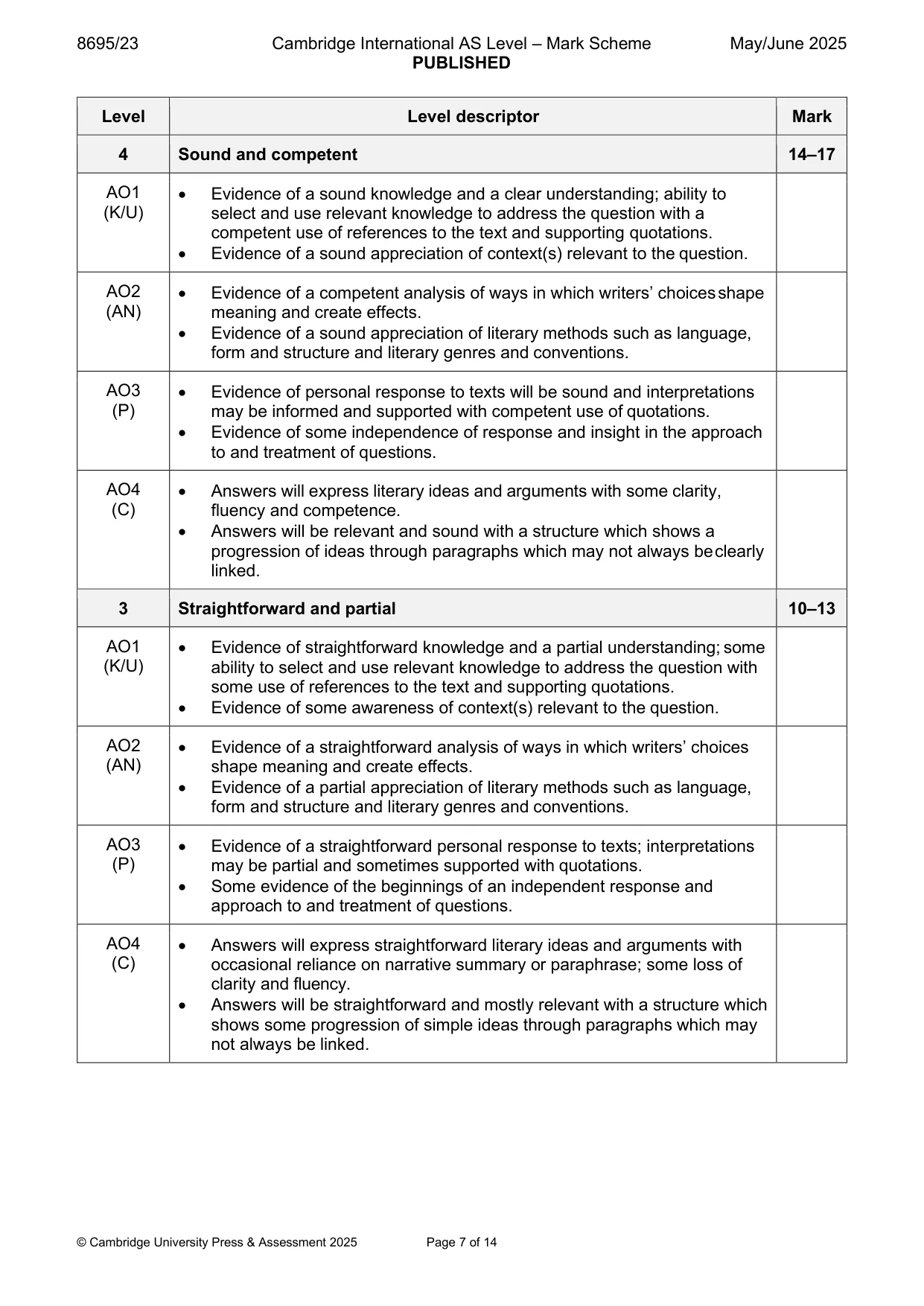 Mark scheme, page 7 of 14