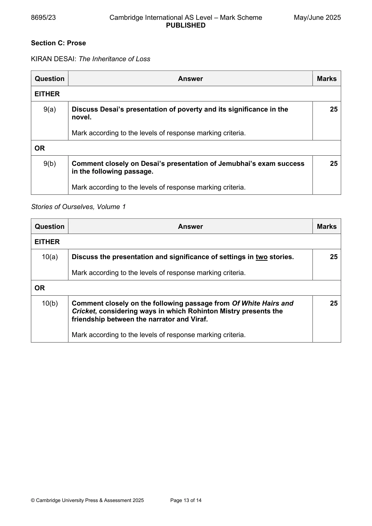 Mark scheme, page 13 of 14