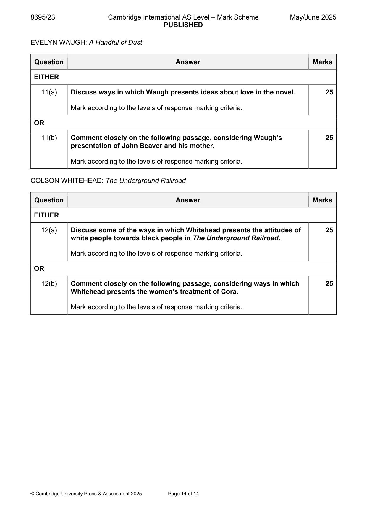 Mark scheme, page 14 of 14