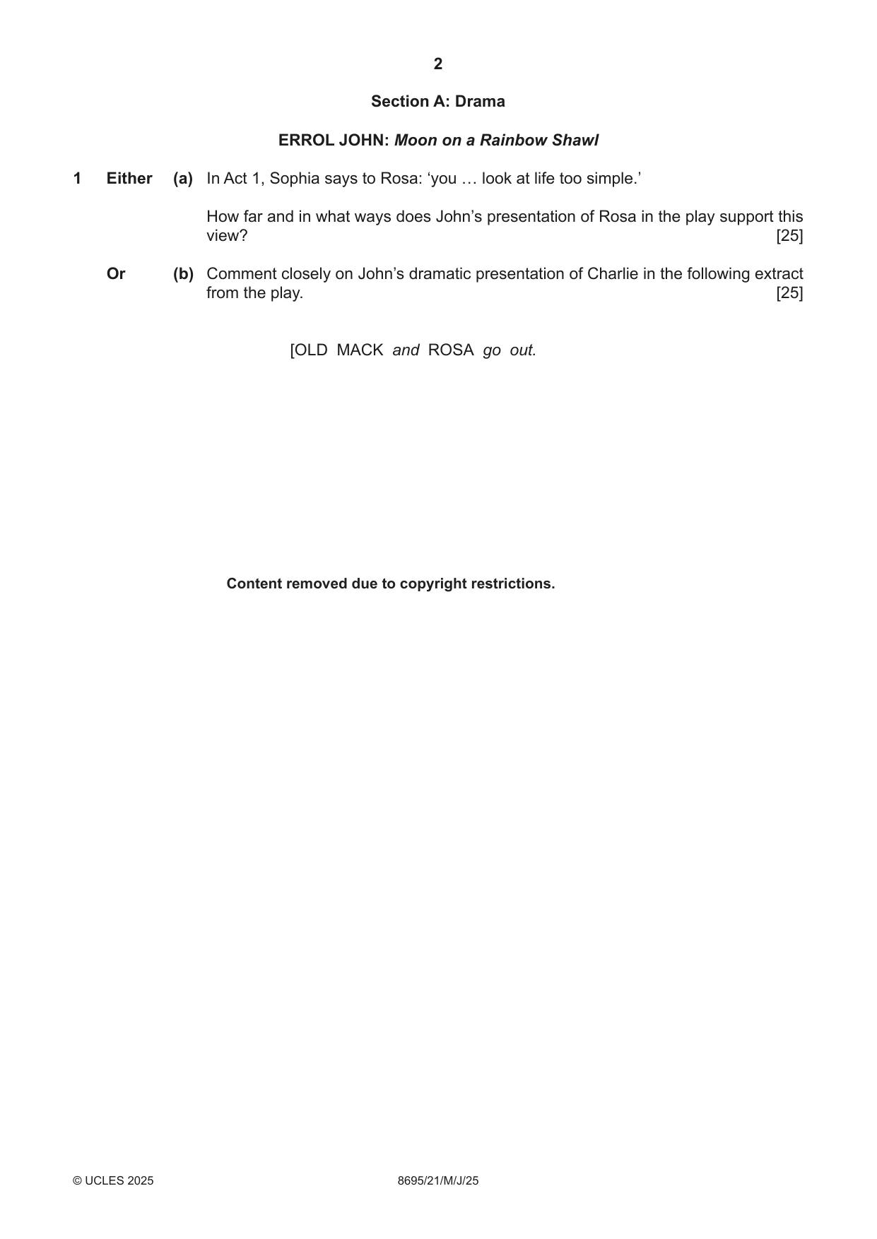 Cambridge A Level English - Language and Literature (AS Level only, from 2016) 8695 2025 May/June Paper 2 · Variant 1 question paper, page 2 of 20