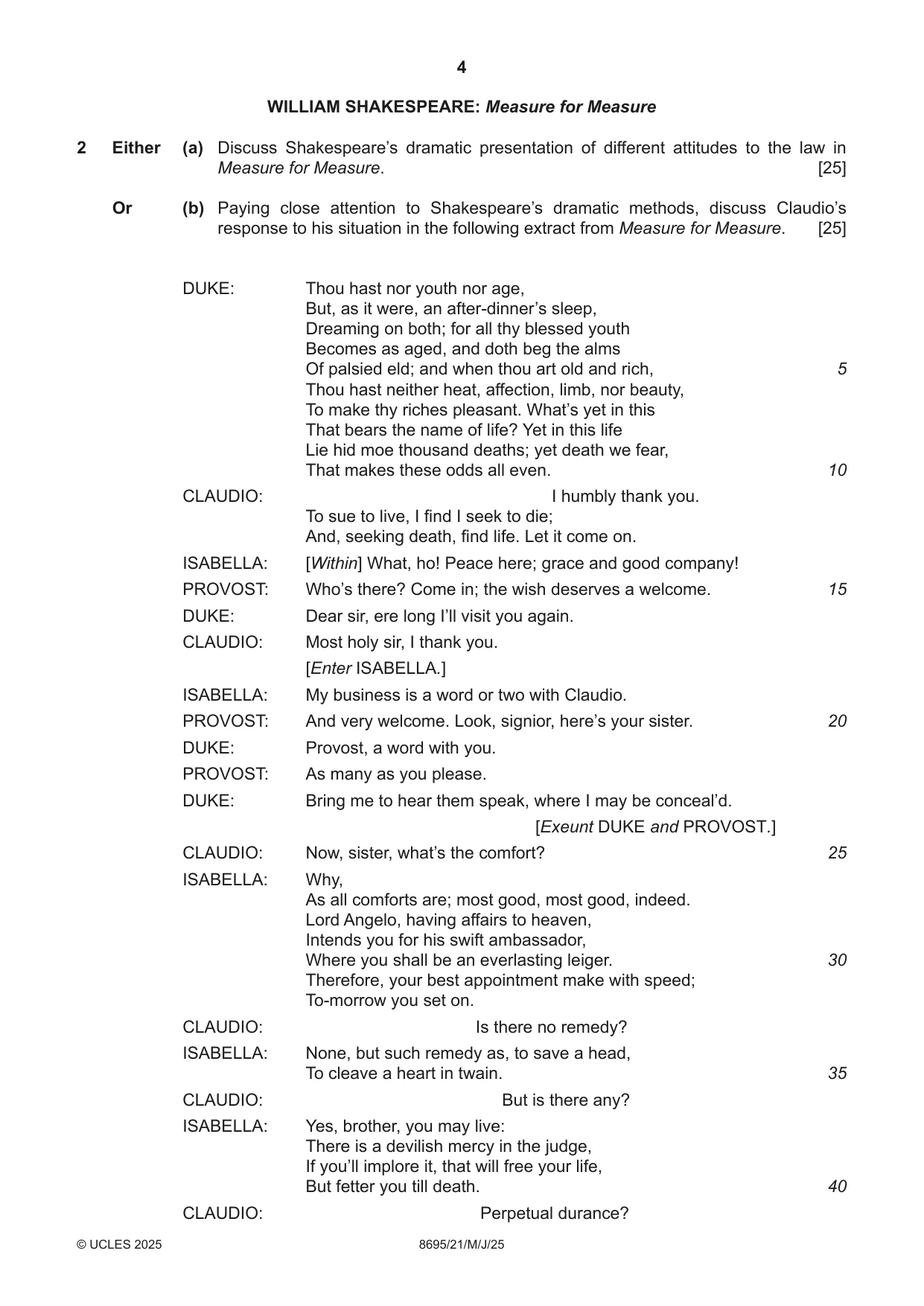 Cambridge A Level English - Language and Literature (AS Level only, from 2016) 8695 2025 May/June Paper 2 · Variant 1 question paper, page 4 of 20