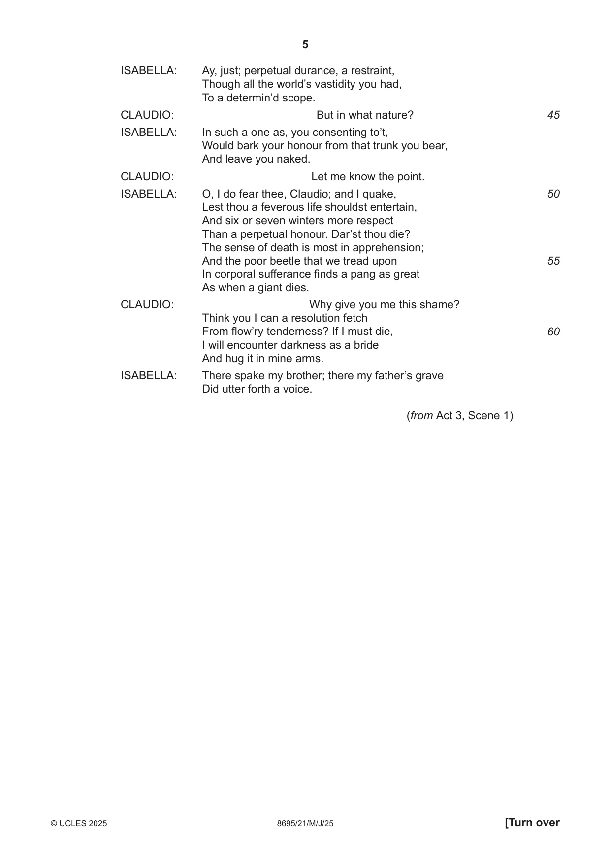 Cambridge A Level English - Language and Literature (AS Level only, from 2016) 8695 2025 May/June Paper 2 · Variant 1 question paper, page 5 of 20