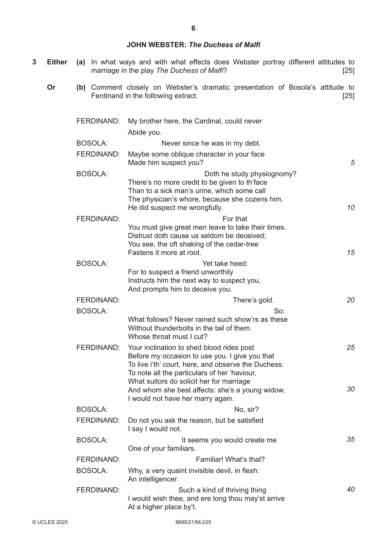 Cambridge A Level English - Language and Literature (AS Level only, from 2016) 8695 2025 May/June Paper 2 · Variant 1 question paper, page 6 of 20