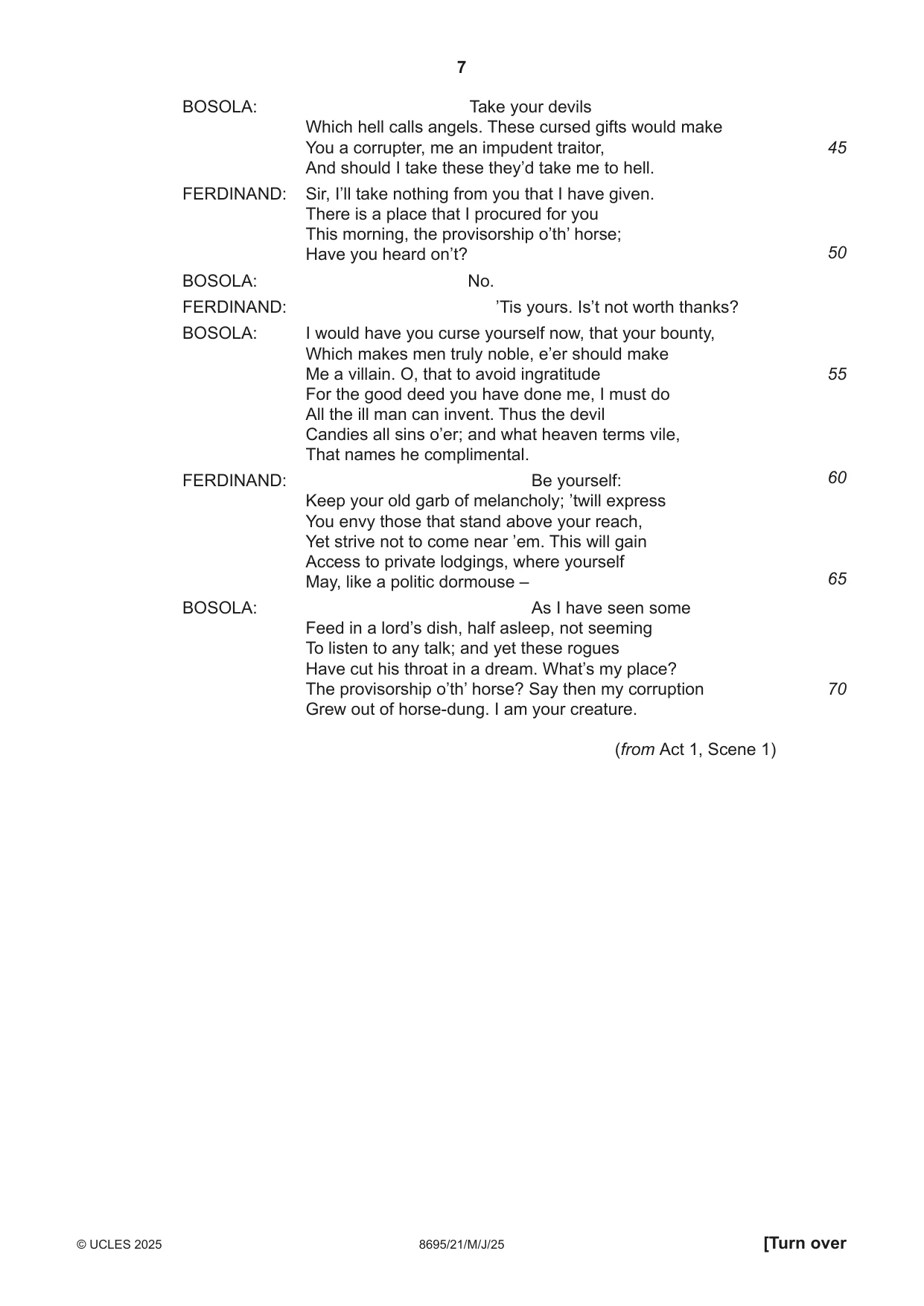 Cambridge A Level English - Language and Literature (AS Level only, from 2016) 8695 2025 May/June Paper 2 · Variant 1 question paper, page 7 of 20