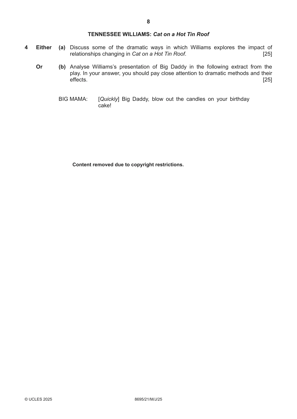 Cambridge A Level English - Language and Literature (AS Level only, from 2016) 8695 2025 May/June Paper 2 · Variant 1 question paper, page 8 of 20