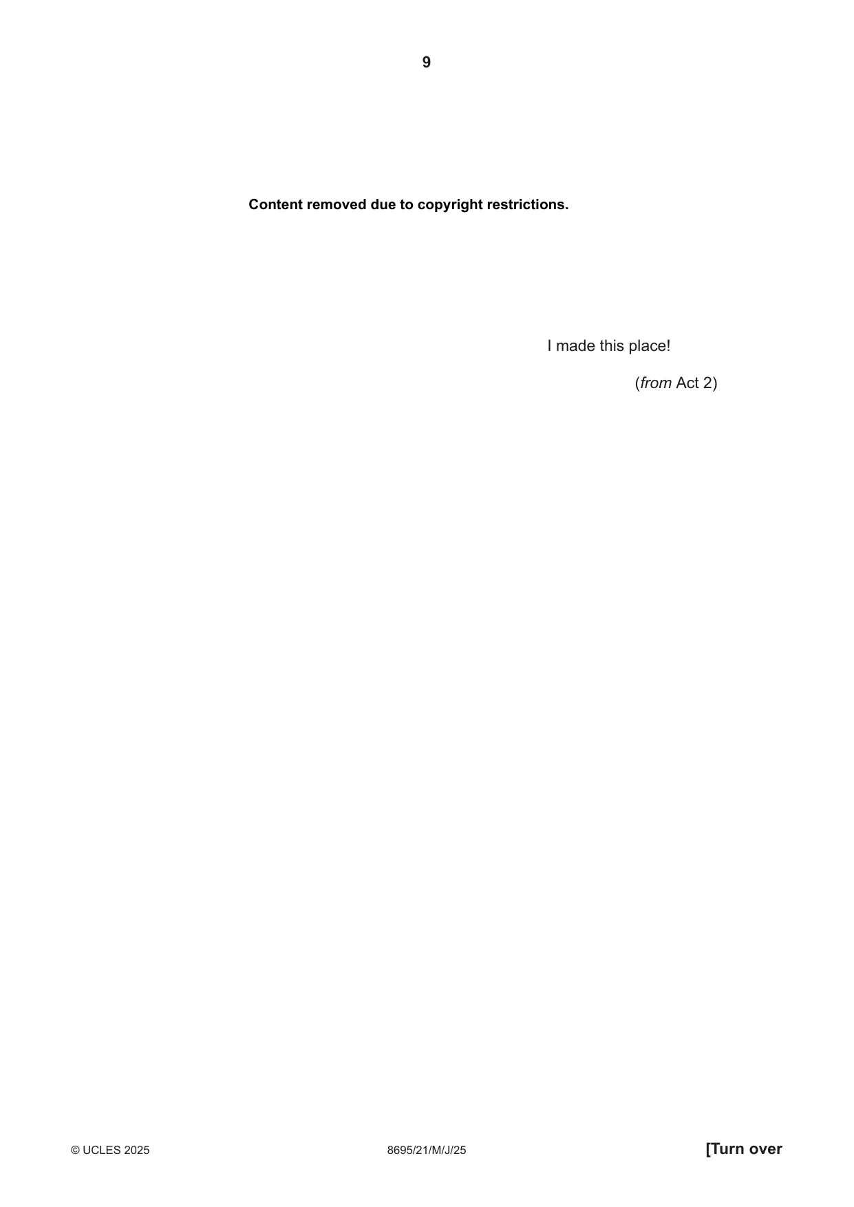 Cambridge A Level English - Language and Literature (AS Level only, from 2016) 8695 2025 May/June Paper 2 · Variant 1 question paper, page 9 of 20