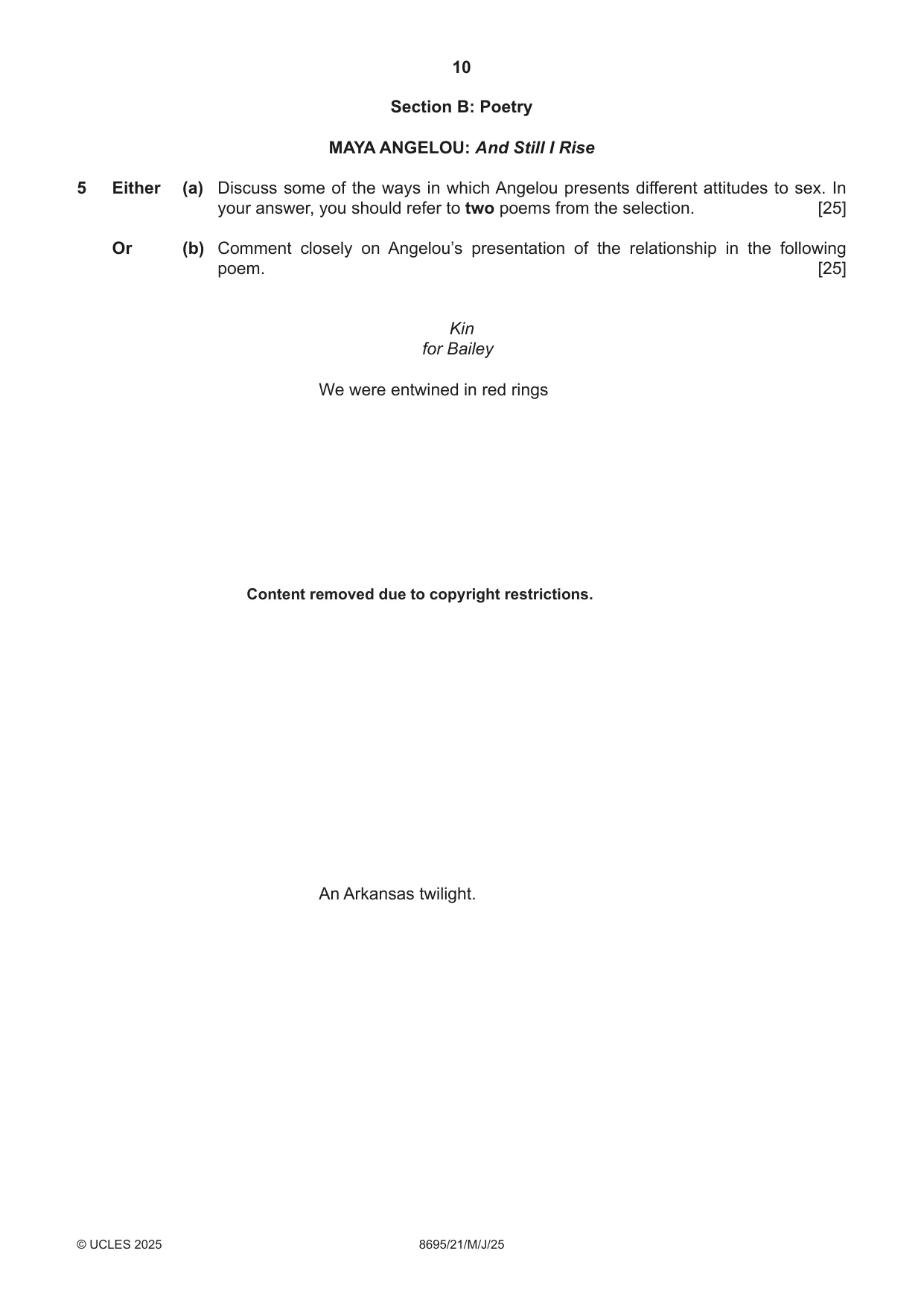 Cambridge A Level English - Language and Literature (AS Level only, from 2016) 8695 2025 May/June Paper 2 · Variant 1 question paper, page 10 of 20