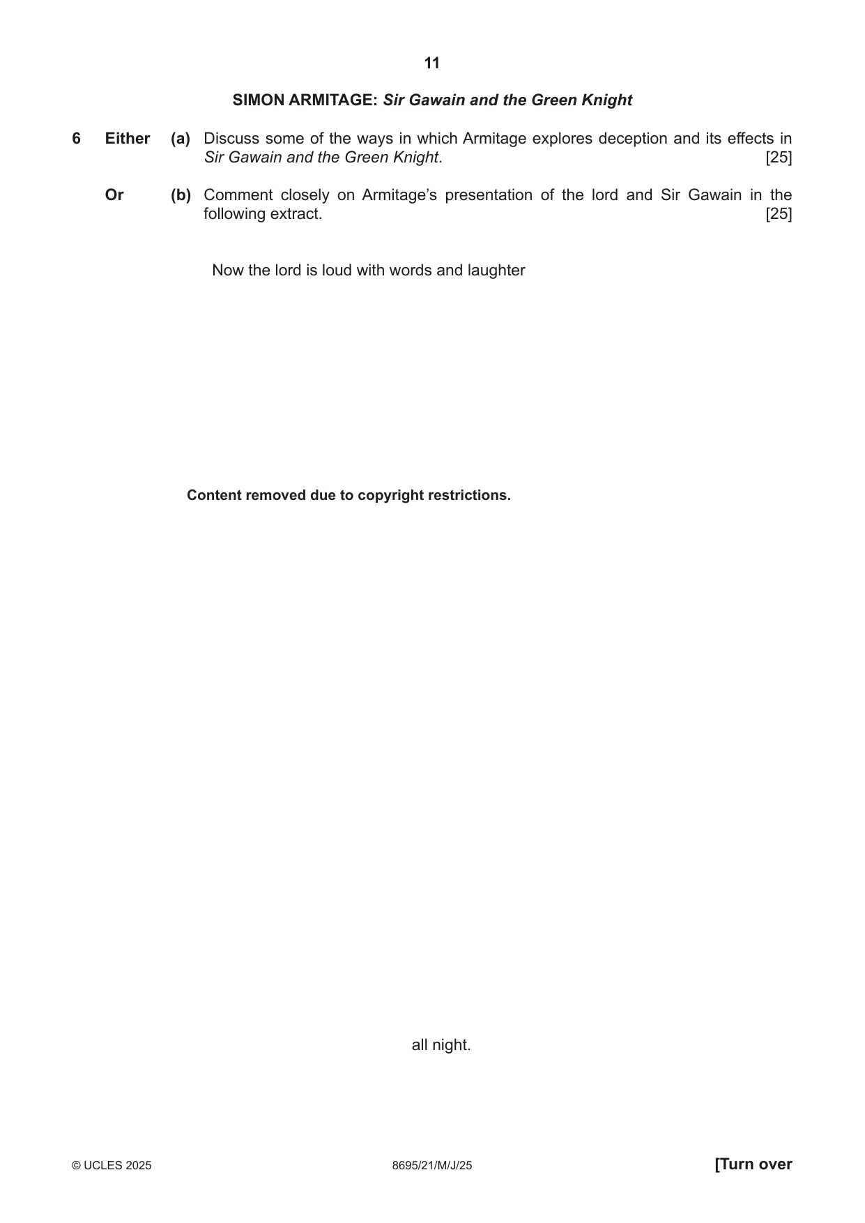 Cambridge A Level English - Language and Literature (AS Level only, from 2016) 8695 2025 May/June Paper 2 · Variant 1 question paper, page 11 of 20