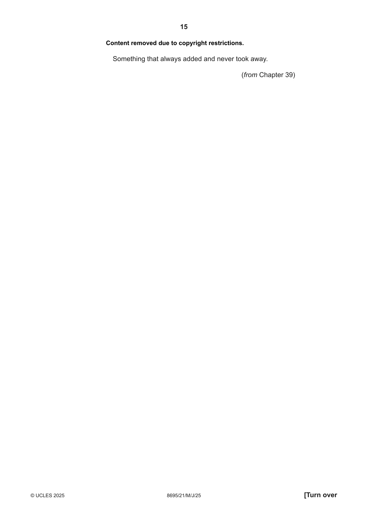Cambridge A Level English - Language and Literature (AS Level only, from 2016) 8695 2025 May/June Paper 2 · Variant 1 question paper, page 15 of 20