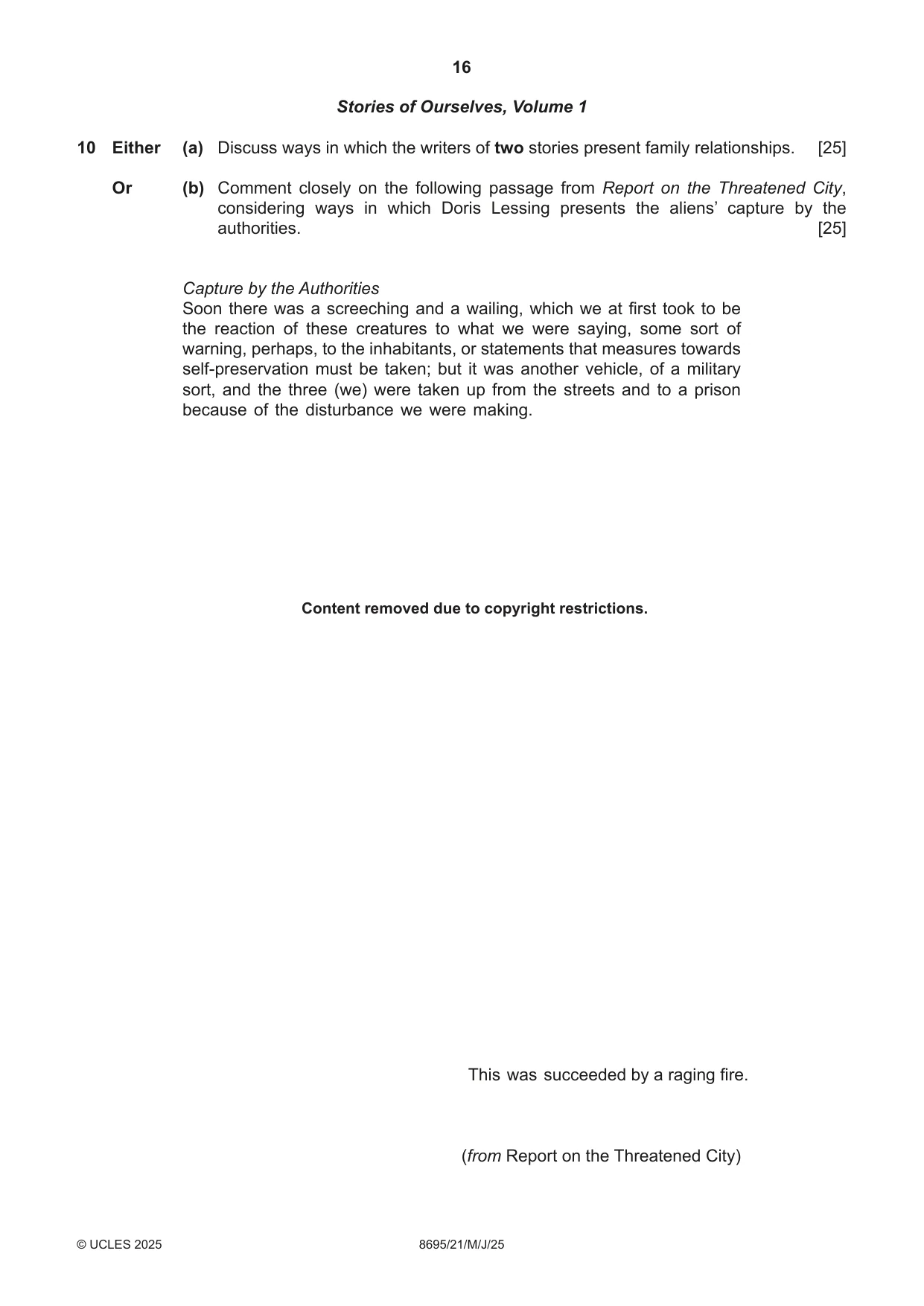 Cambridge A Level English - Language and Literature (AS Level only, from 2016) 8695 2025 May/June Paper 2 · Variant 1 question paper, page 16 of 20