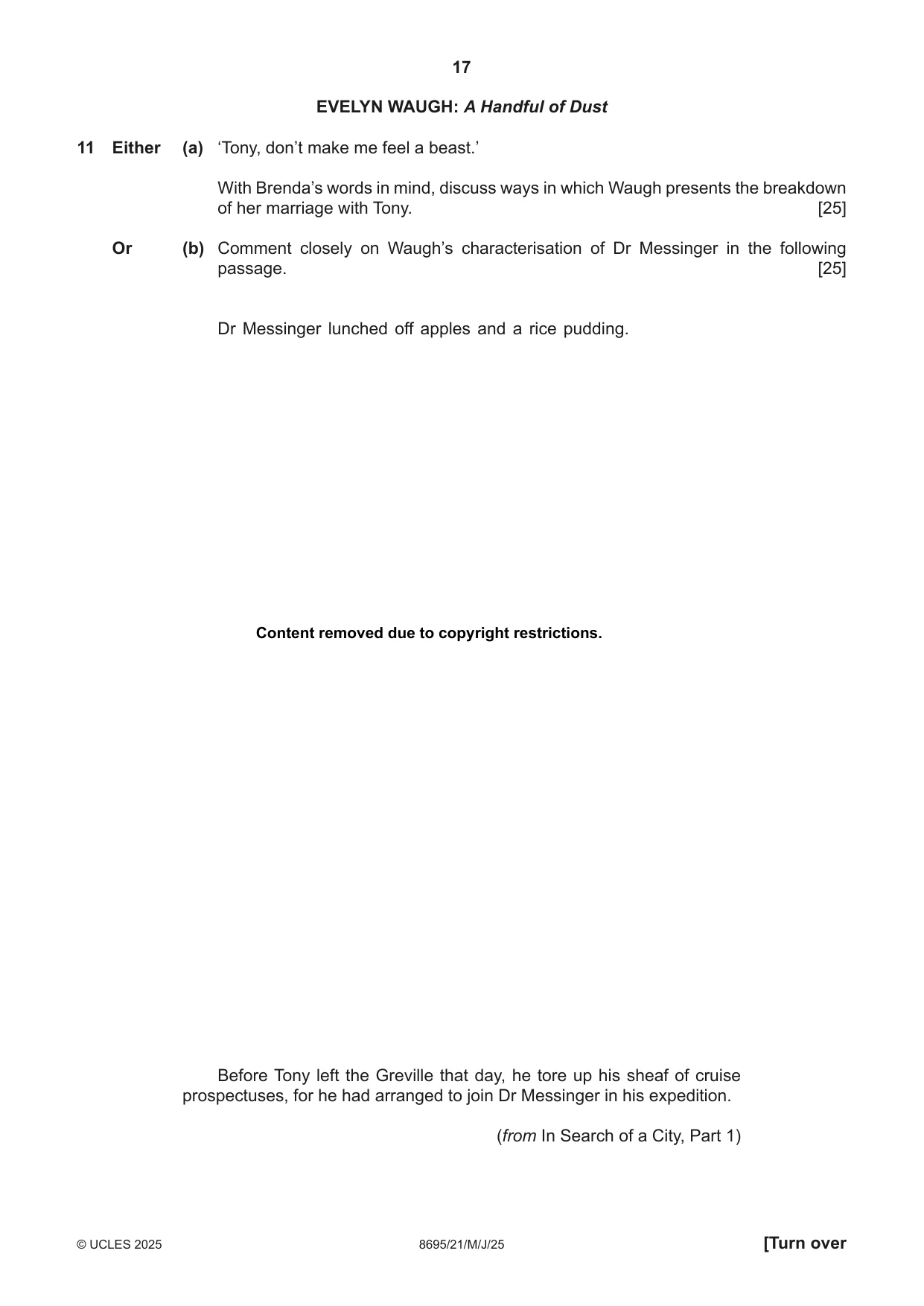 Cambridge A Level English - Language and Literature (AS Level only, from 2016) 8695 2025 May/June Paper 2 · Variant 1 question paper, page 17 of 20