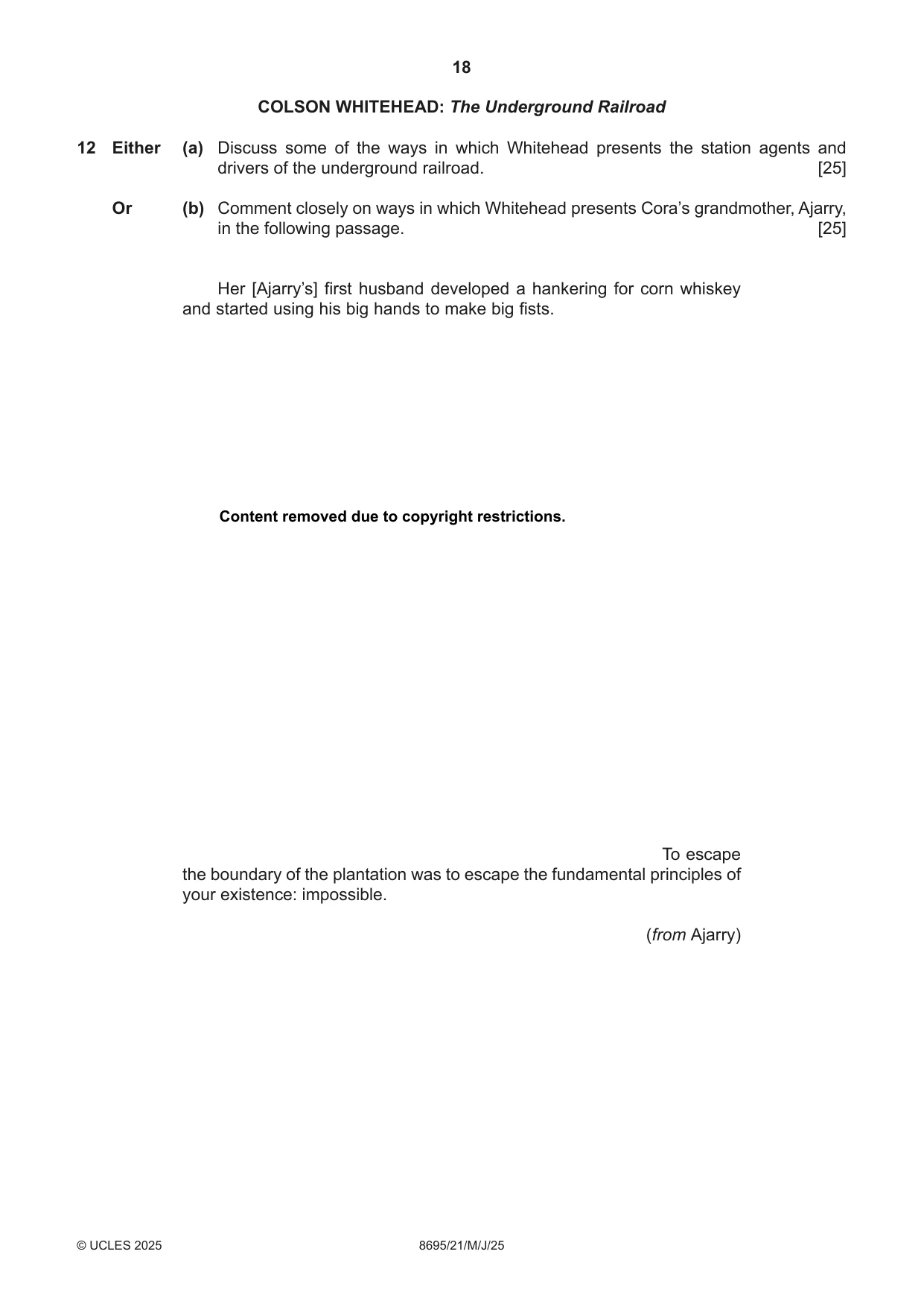 Cambridge A Level English - Language and Literature (AS Level only, from 2016) 8695 2025 May/June Paper 2 · Variant 1 question paper, page 18 of 20