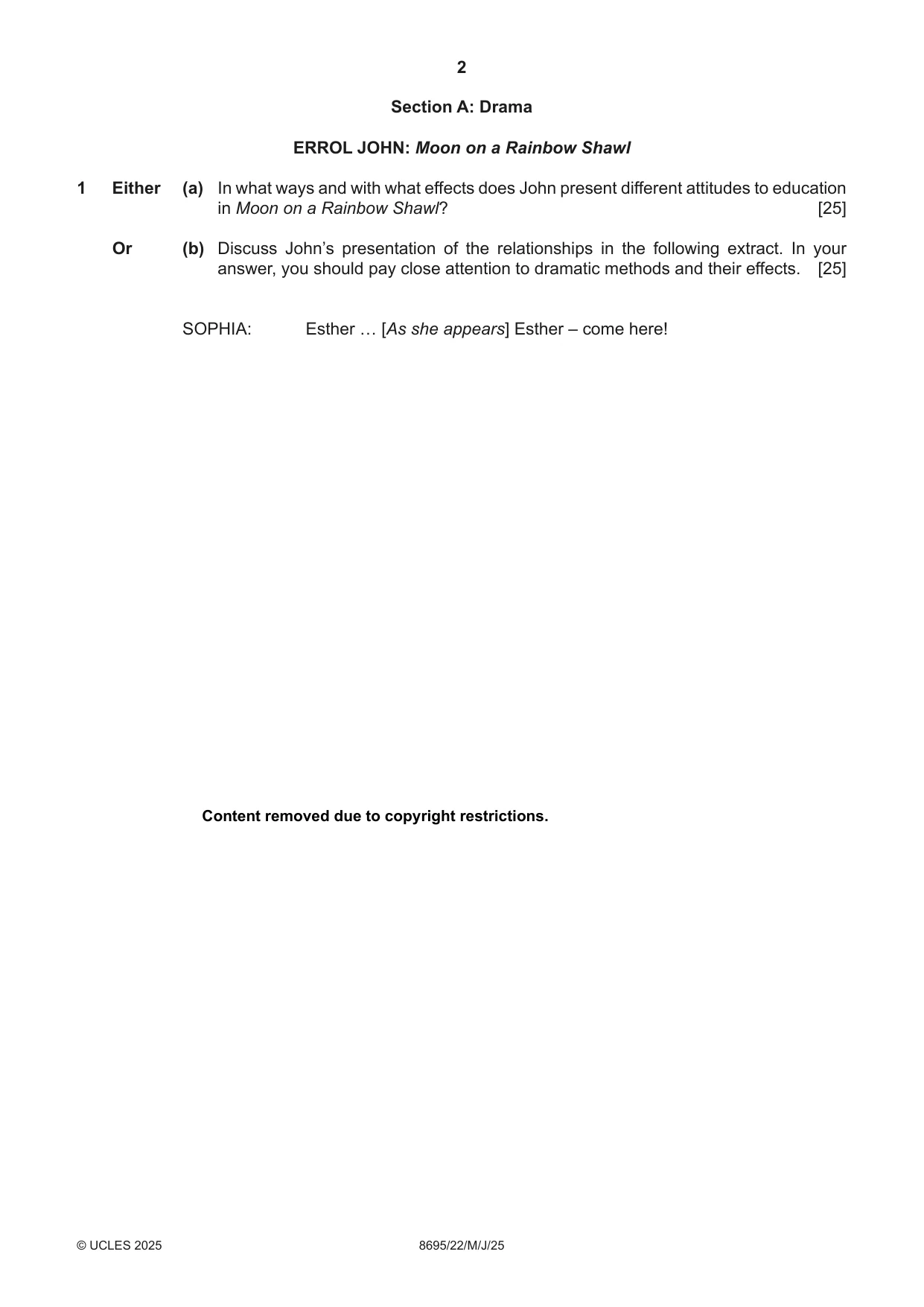 Cambridge A Level English - Language and Literature (AS Level only, from 2016) 8695 2025 May/June Paper 2 · Variant 2 question paper, page 2 of 20