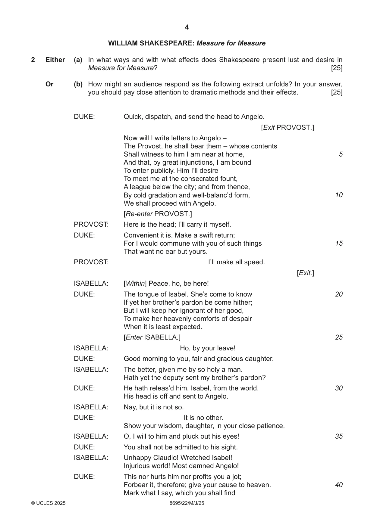 Cambridge A Level English - Language and Literature (AS Level only, from 2016) 8695 2025 May/June Paper 2 · Variant 2 question paper, page 4 of 20